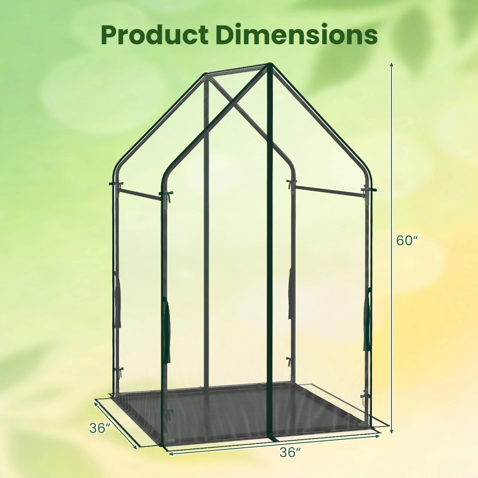 SUGIFT Clear 36-in x 36-in Mini Greenhouse with Metal Frame Waterproof Bottom Mat and Ground Stakes