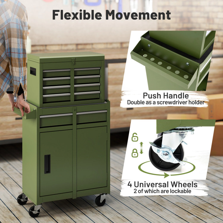 SUGIFT 2-in-1 Rolling Tool Combination Cabinet with 5 Sliding Lockable Drawers 220.5-lb Capacity Green