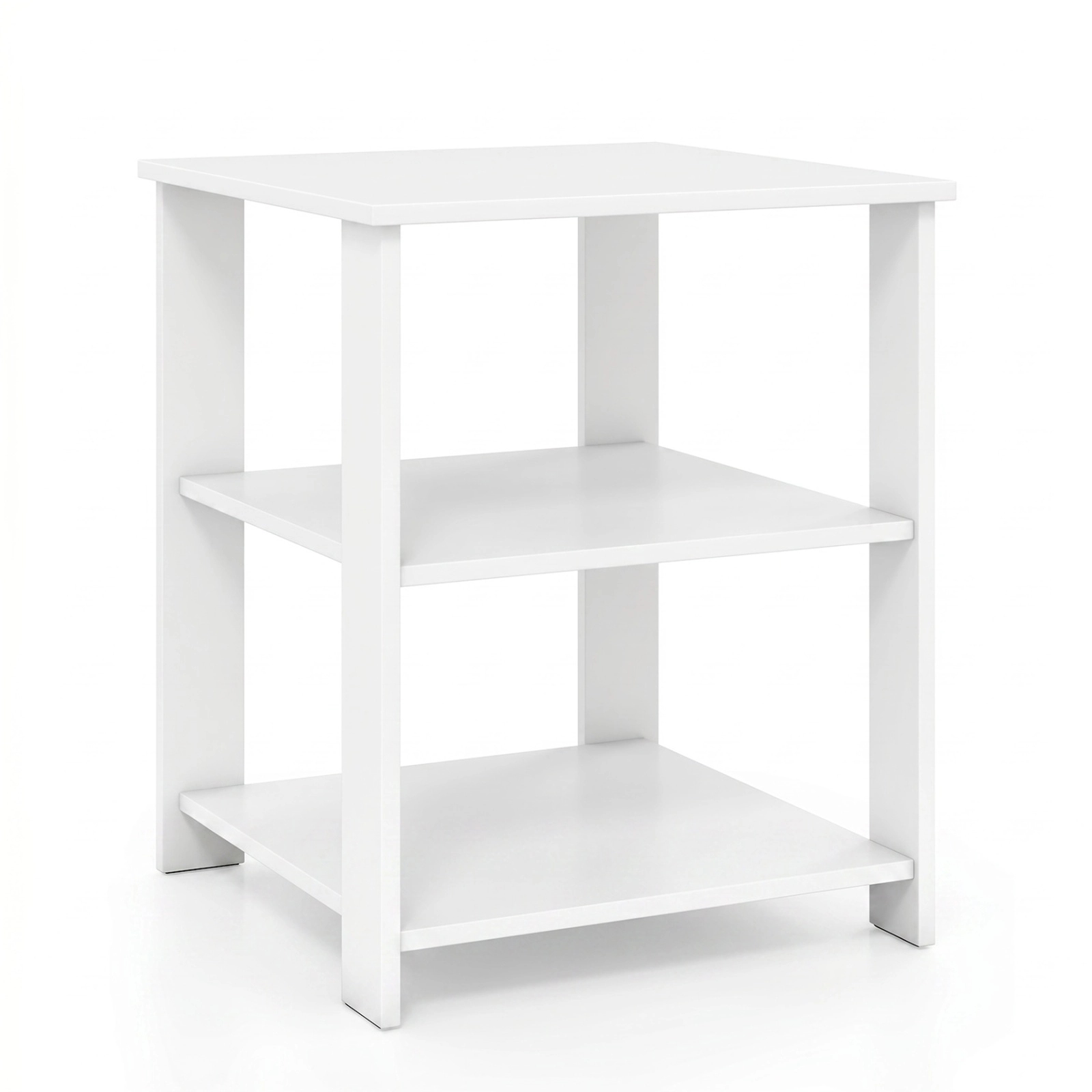 SUGIFT 3-Tier Modern Nightstand Square Side Table with Open Storage Shelves 66-lb Capacity White