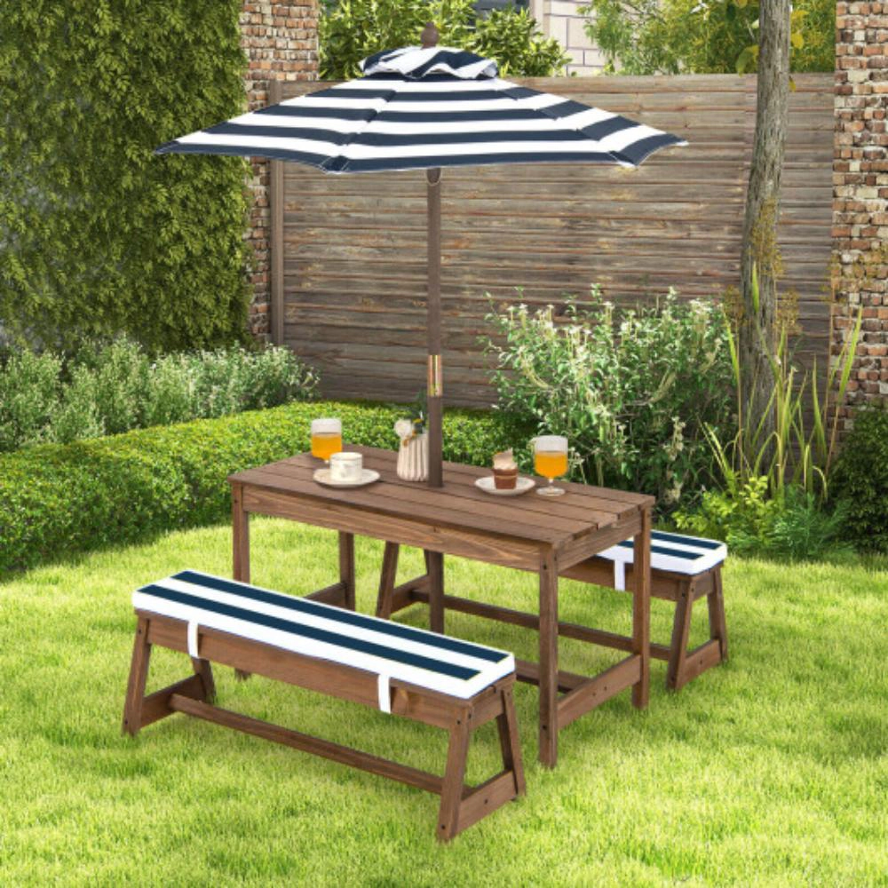 Hivvago Kids Picnic Table And Bench Set With Cushions Height Adjustable Umbrella