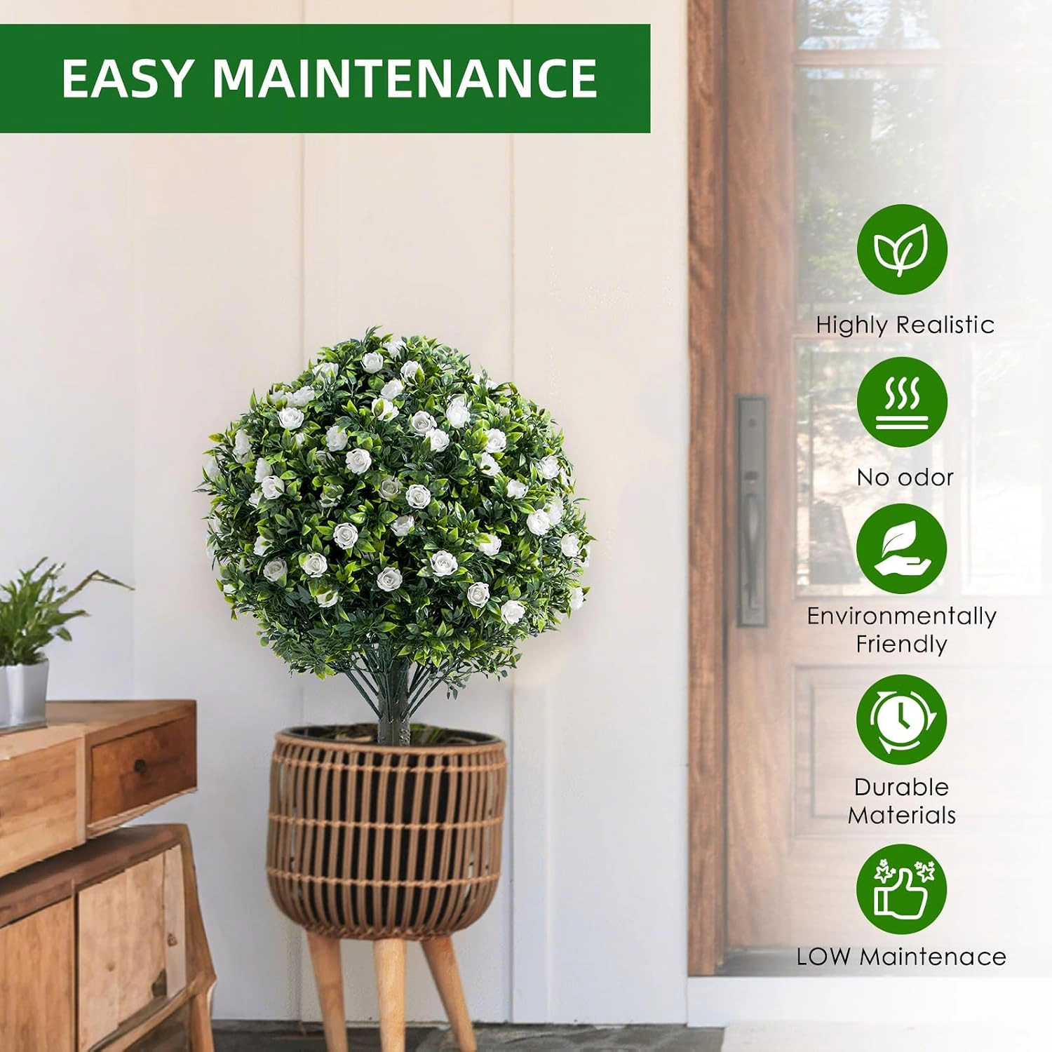 Artificial Topiary Trees, 2 Pack, White Rose, 1.97 x 1.31 ft