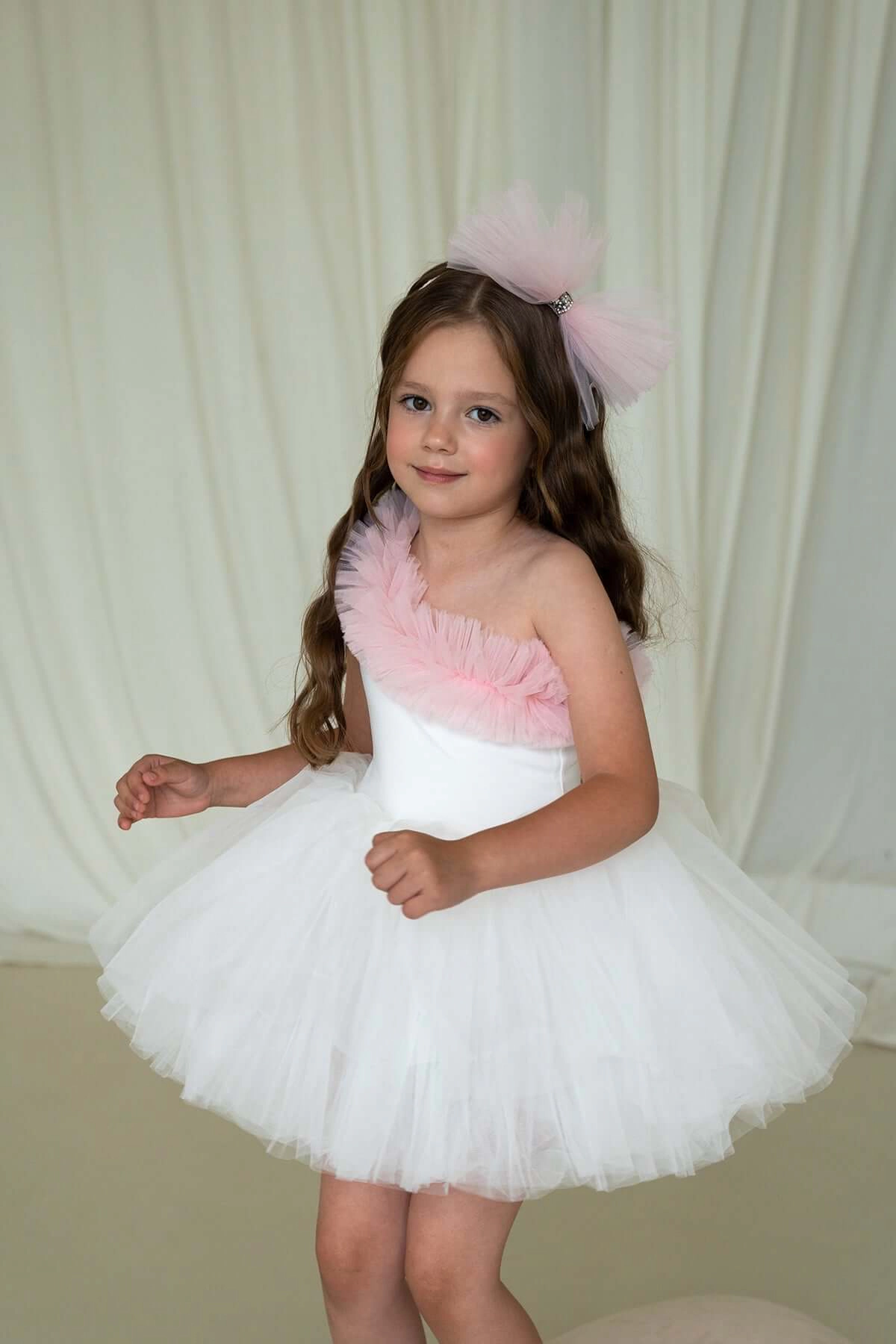 Mini Celebrities Girls Pink Ruffle One Shoulder Tutu Dress