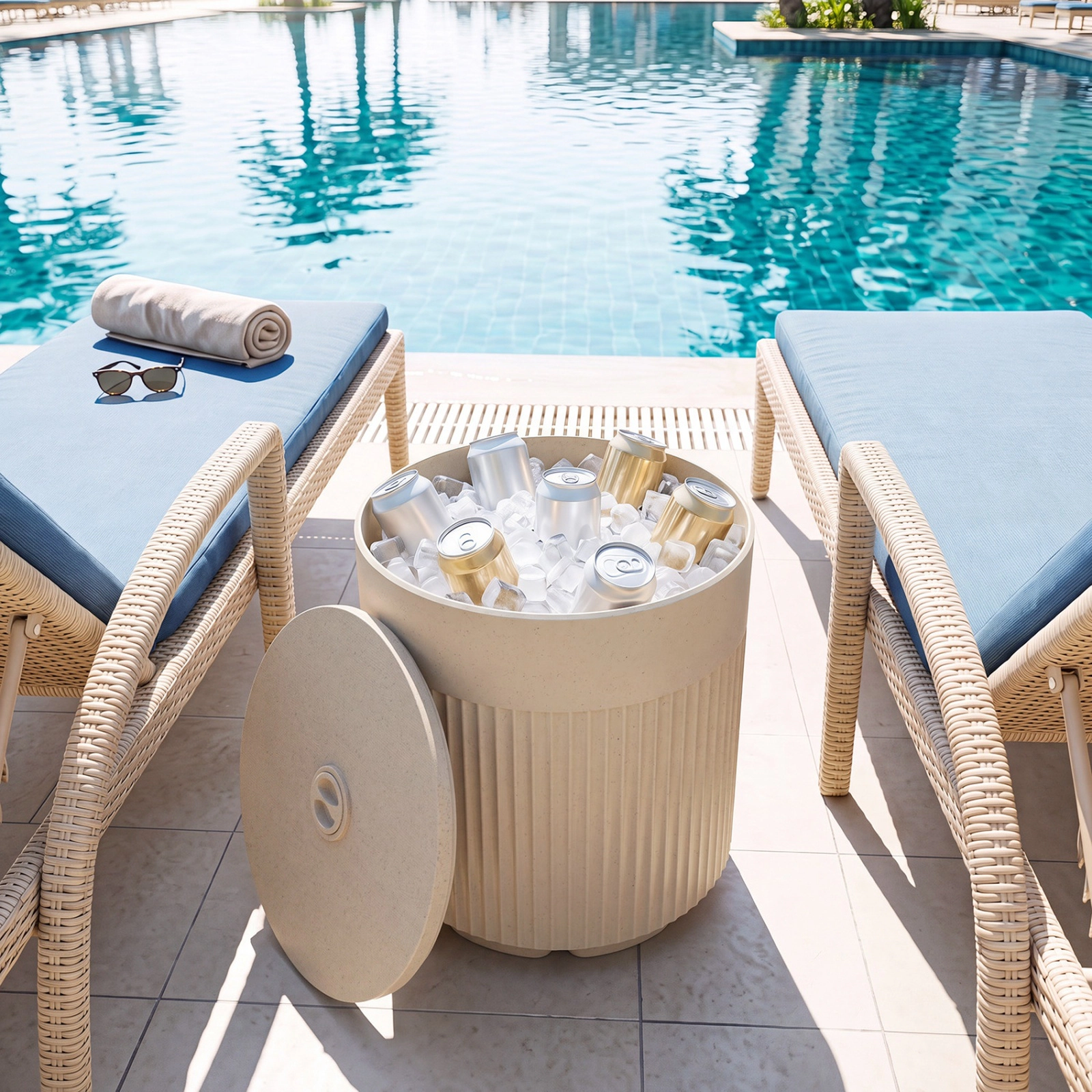 SUGIFT Beige 3-in-1 Patio Umbrella Base and Side Table