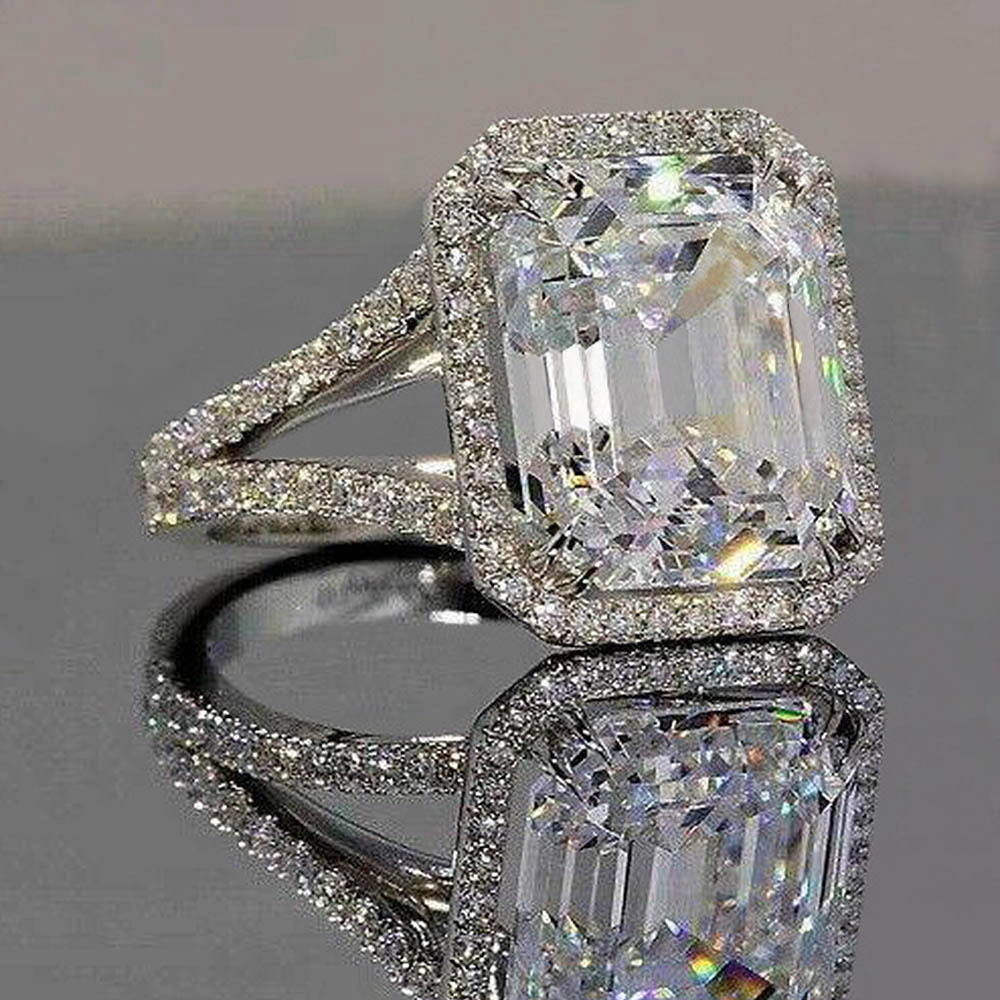 Simple Design Luxury Inlaid Big Square Cubic Zirconia Wedding Ring