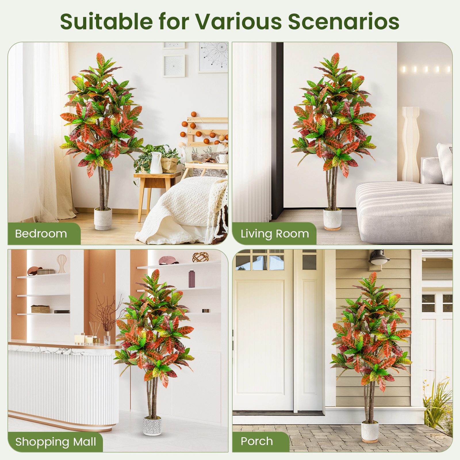 Slickblue 2 Pieces 5 FT Potted Artificial Croton Trees with Decorative Moss for Living Room and Office Decor