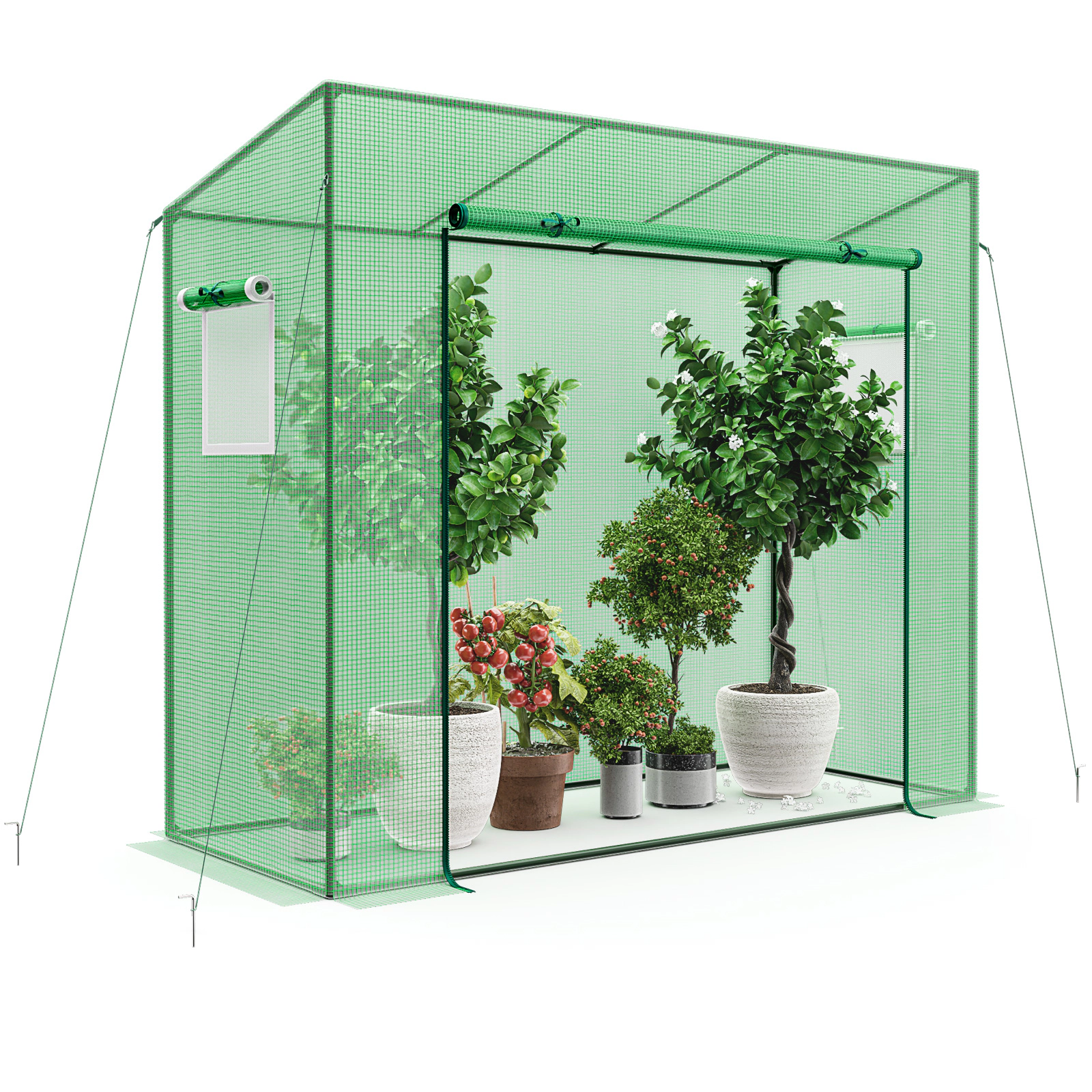 SUGIFT Walk-in Greenhouse Green 6.6 x 2.5 x 5.6 ft Portable with Roll-up Zipper Door