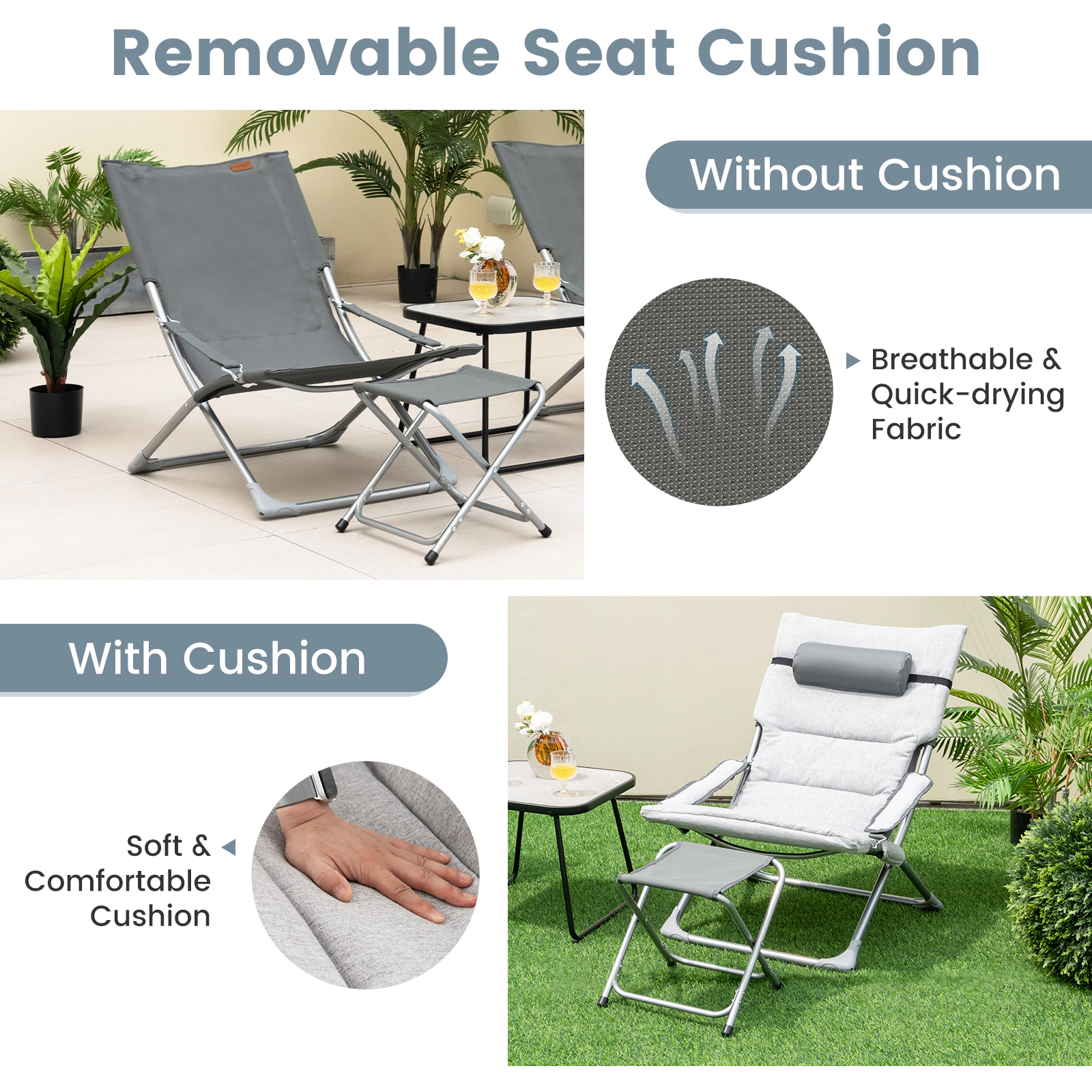 Hivvago 5-Piece Patio Sling Chair Set Folding Lounge Chairs with Footrests and Coffee Table