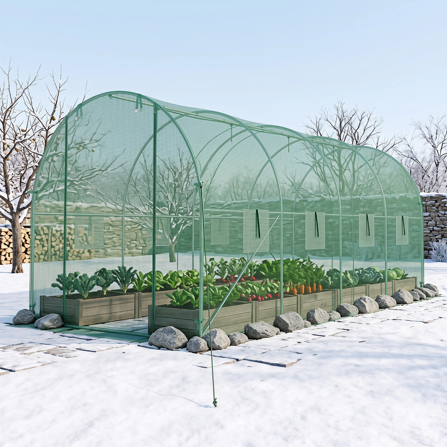 LJG 15 x 7 ft Walk-in Tunnel Greenhouse with Watering System