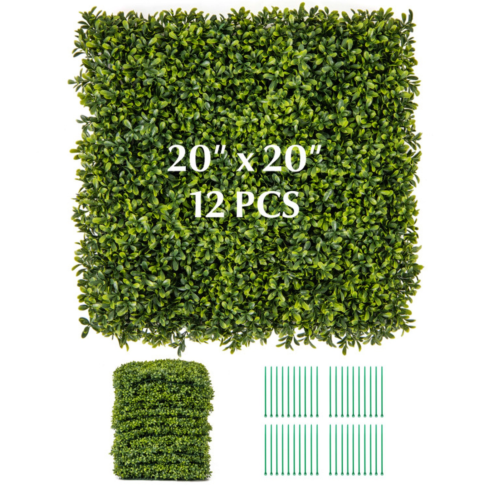 SUGIFT 12-Pieces Artificial Hedge Boxwood Panels 20 x 20-in 32-sq.ft Coverage 3-in Thick Green