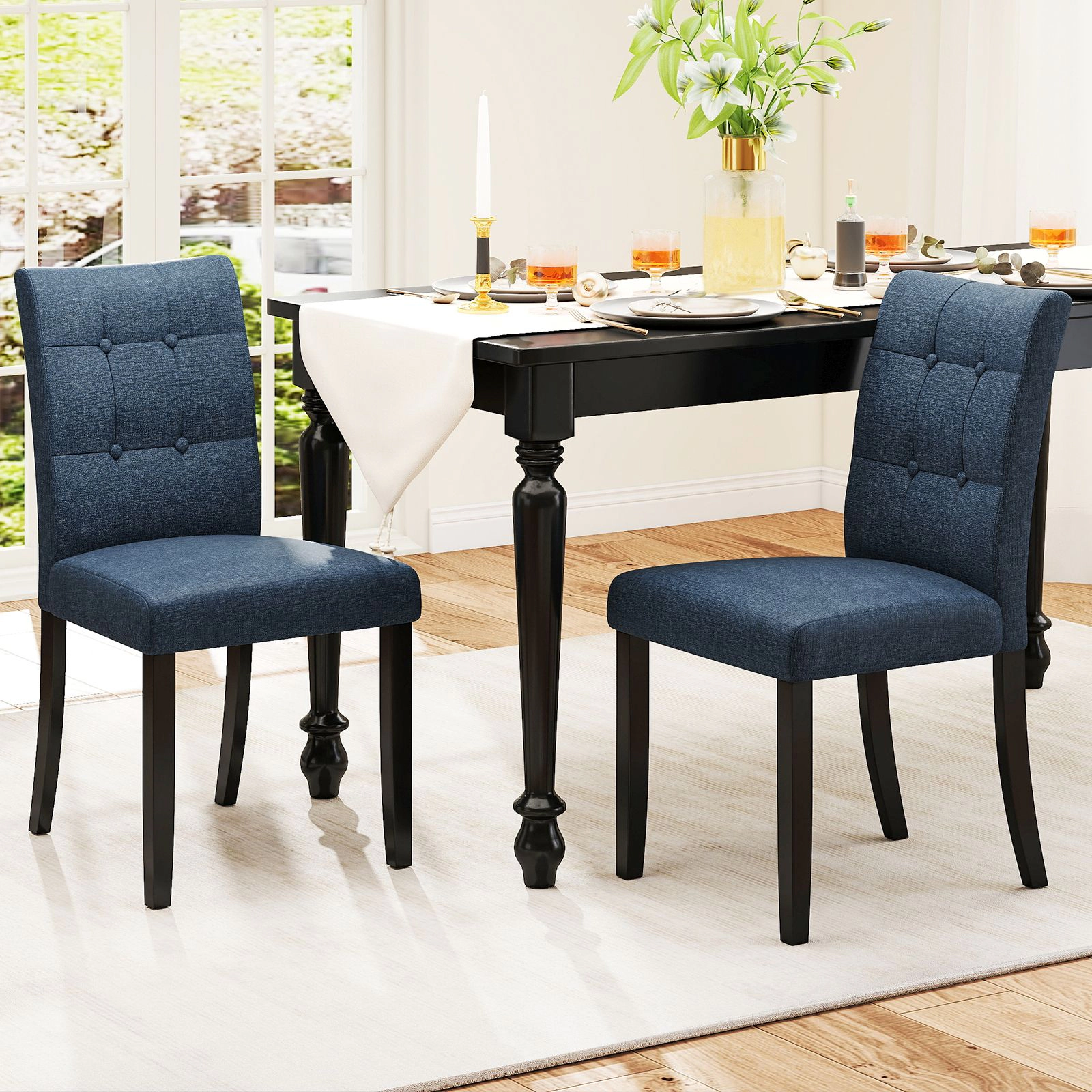 SlickBlue Linen Fabric Dining Chairs with Wood Legs Set of 2