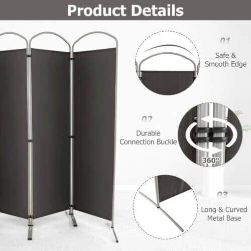 SUGIFT Gray 4-Panel Folding Room Divider Partition Screen with Curved Base and 87-in by 74-in Coverage