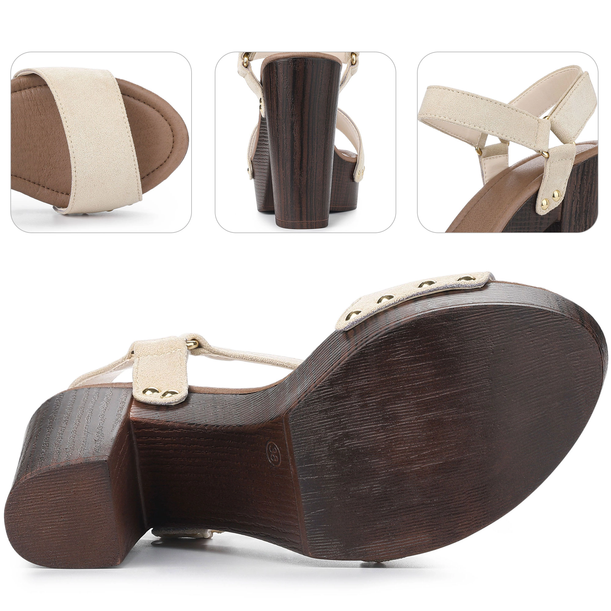 BLISSFUL STEP Women's Round Toe Platform Slingback Chunky Heel Sandals