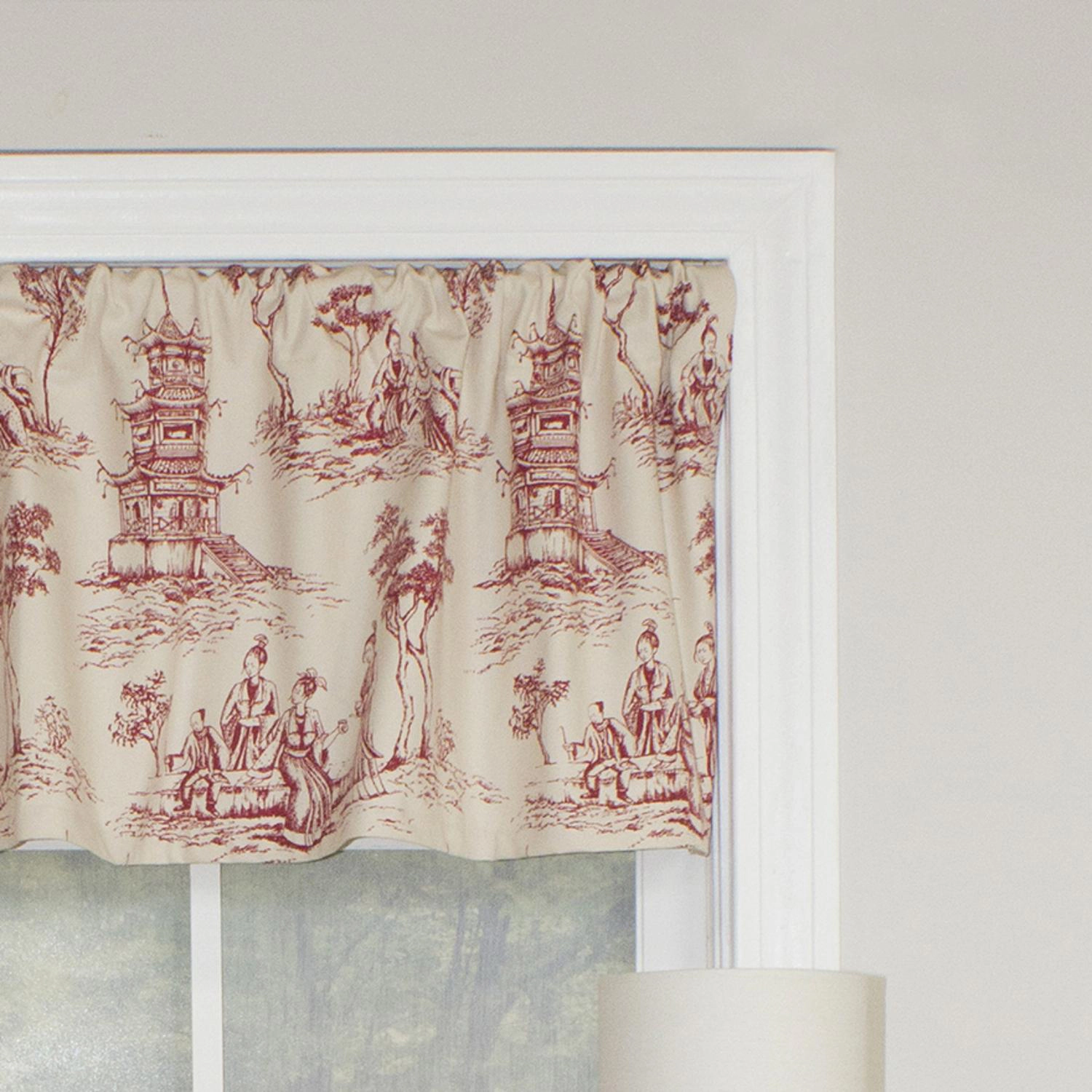 RLF Home Naomi Toile Tailored 100% Cotton with Fully Lined 3" Rod Pocket Valnance for Windows 50" x 14" Red