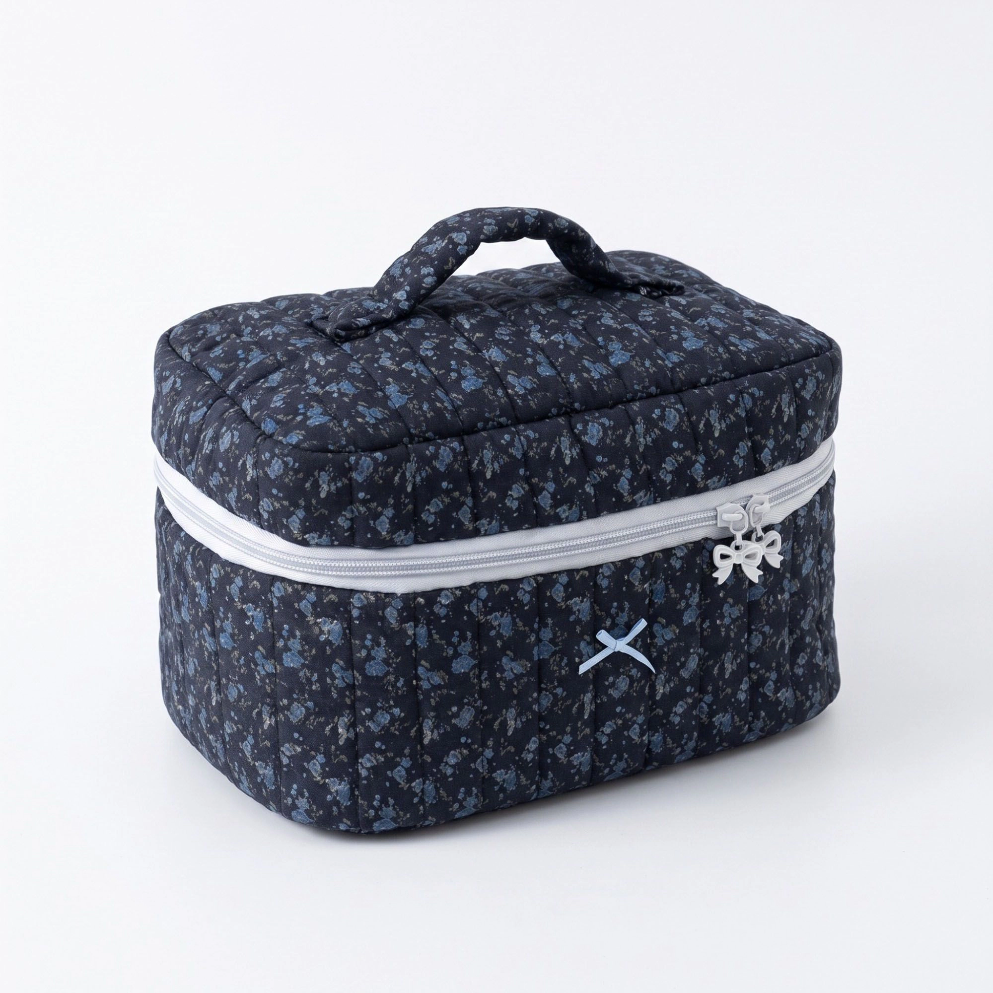 Alilang Women Quilted Floral Cosmetic Makeup Bag with Top Handle and Zip Closure