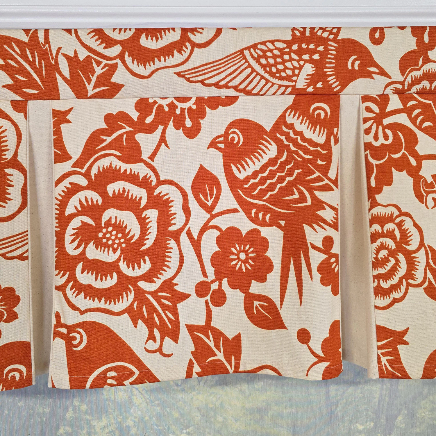 RLF Home Love Bird Pleated Window Valance 100% Cotton Rod Pocket 50" x 17" Orange