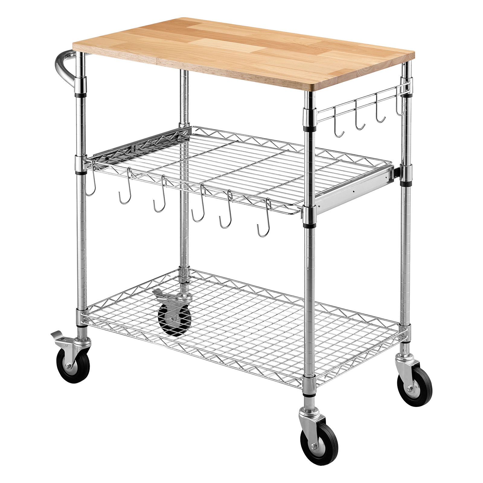 HONGGE Kitchen Utility Cart 3 Tier Heavy Duty Adjustable Wire Storage Rack Commercial Steel Rolling Service Trolley on