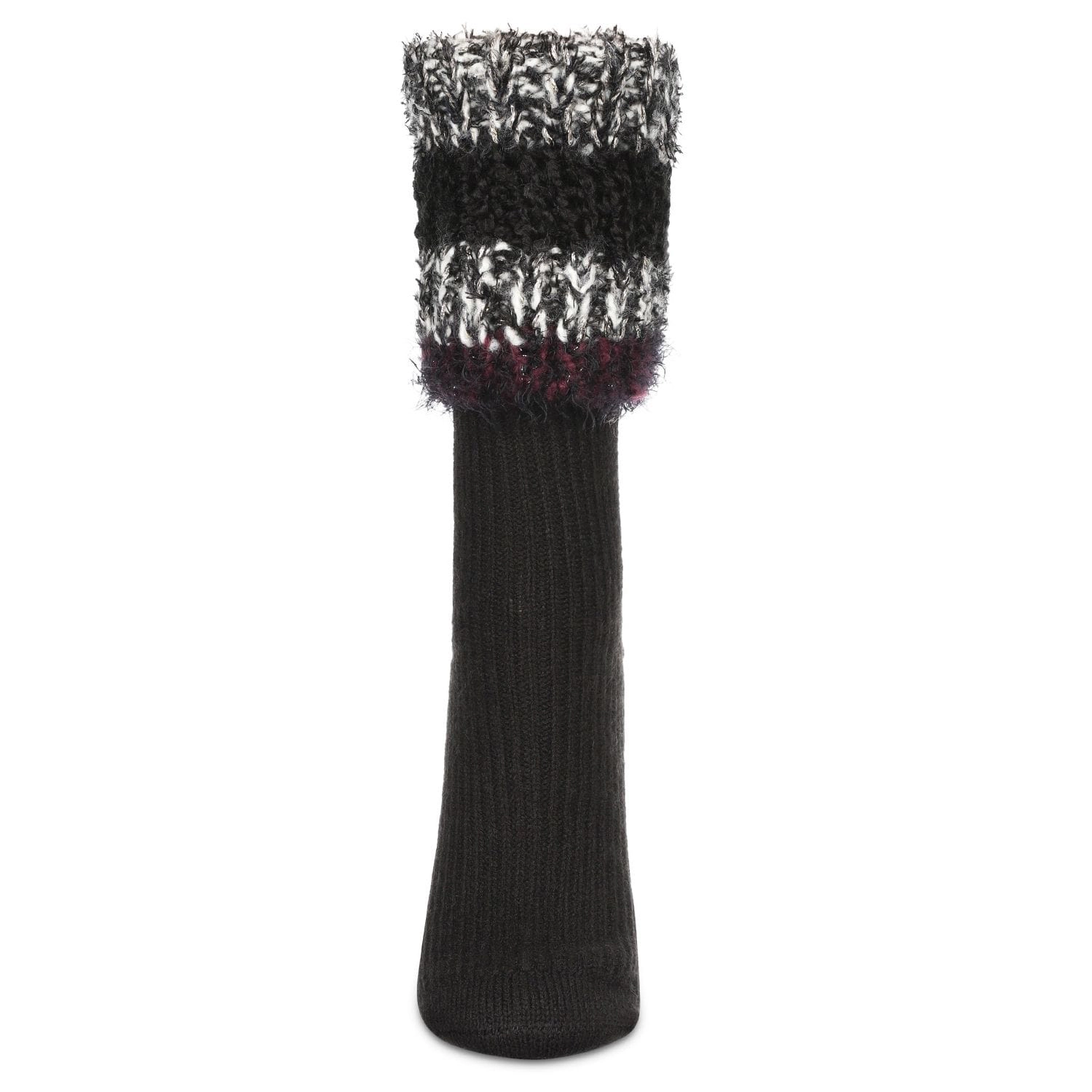 MeMoi Women's Bellevue Furry Striped Cuff Ribbed Plush Crew Socks