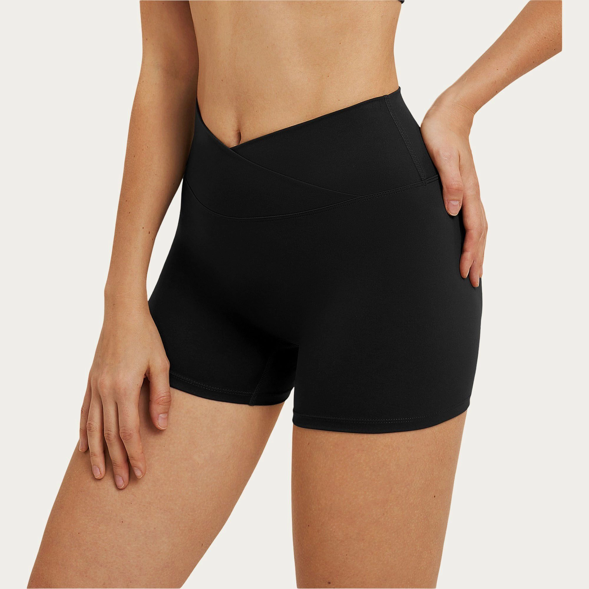 Anna-Kaci Women's High Waist Crossover Workout Biker Shorts Stretch Athletic Yoga for Training Fitness