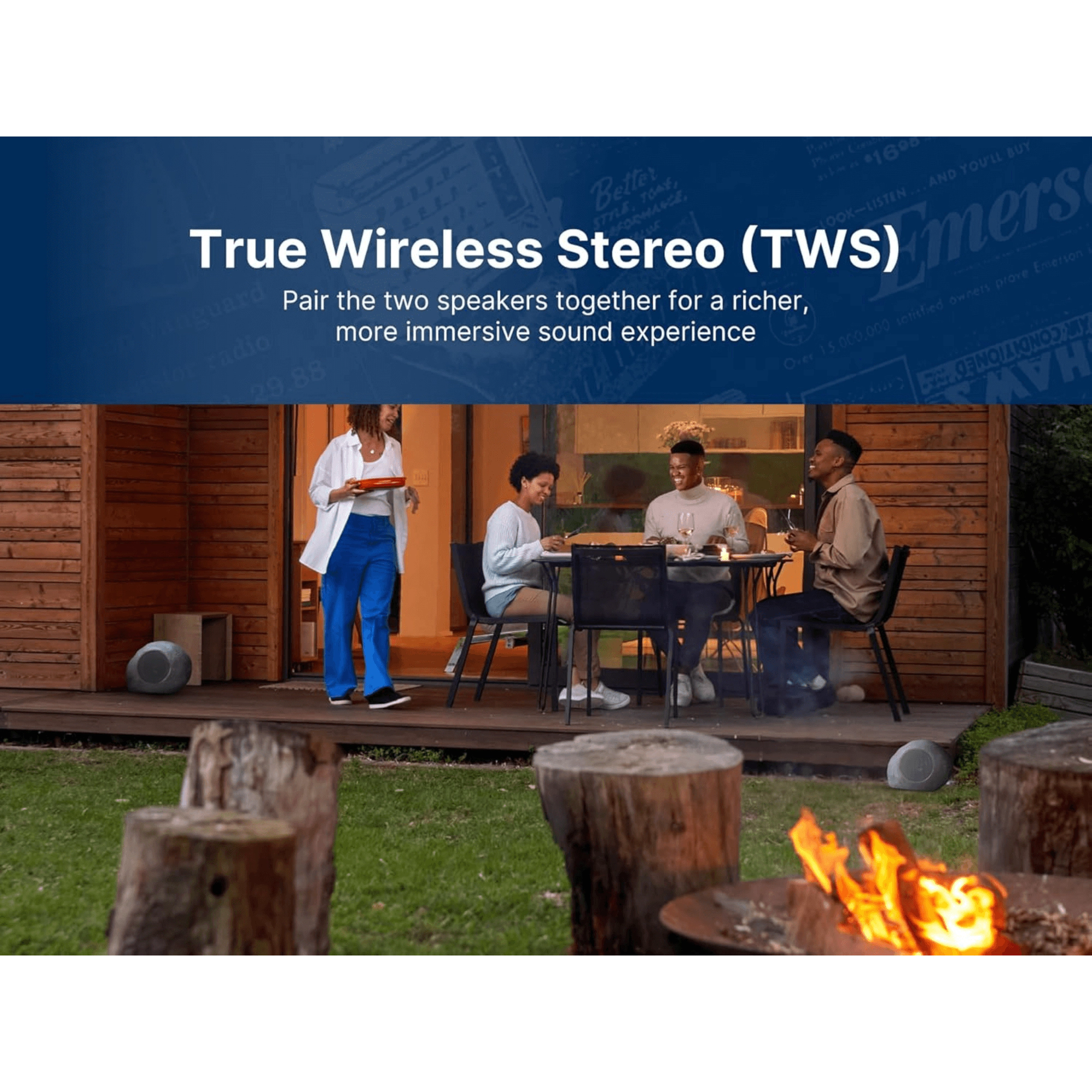 Emerson 1-Pair Mini Pebbles Duo Bluetooth Outdoor Speakers