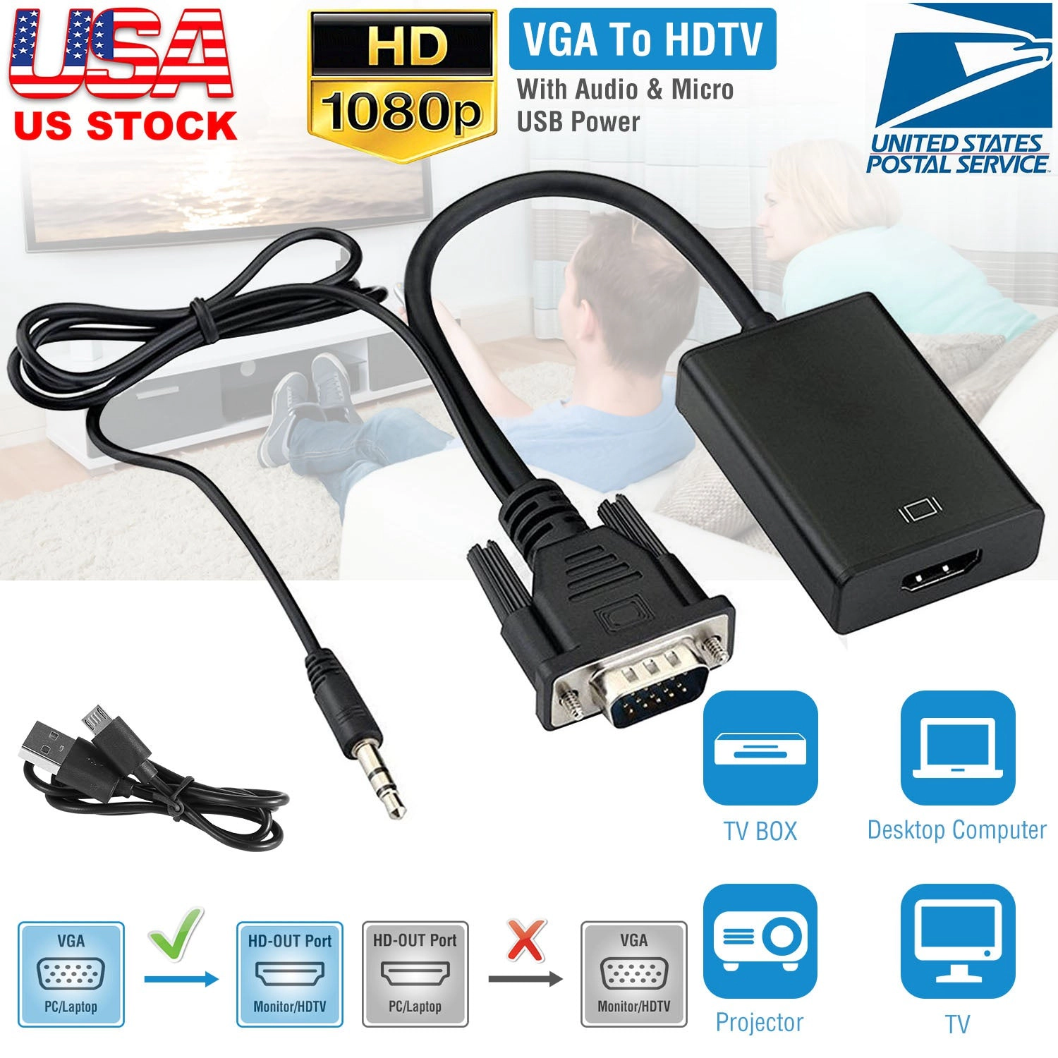 GBruno VGA To HDMI Converter With Audio Cable