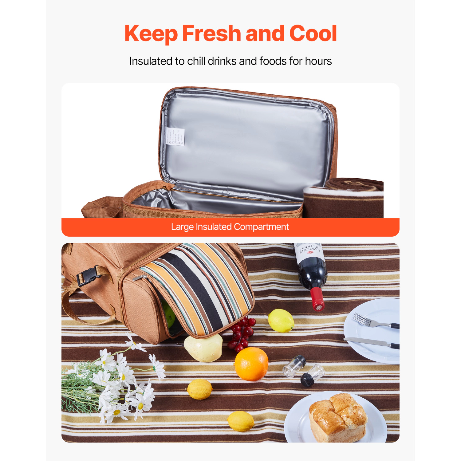 HONGGE Picnic Backpack Beach Bag for with Insulated Cooler Compartment Detachable Bottle/Wine Holder