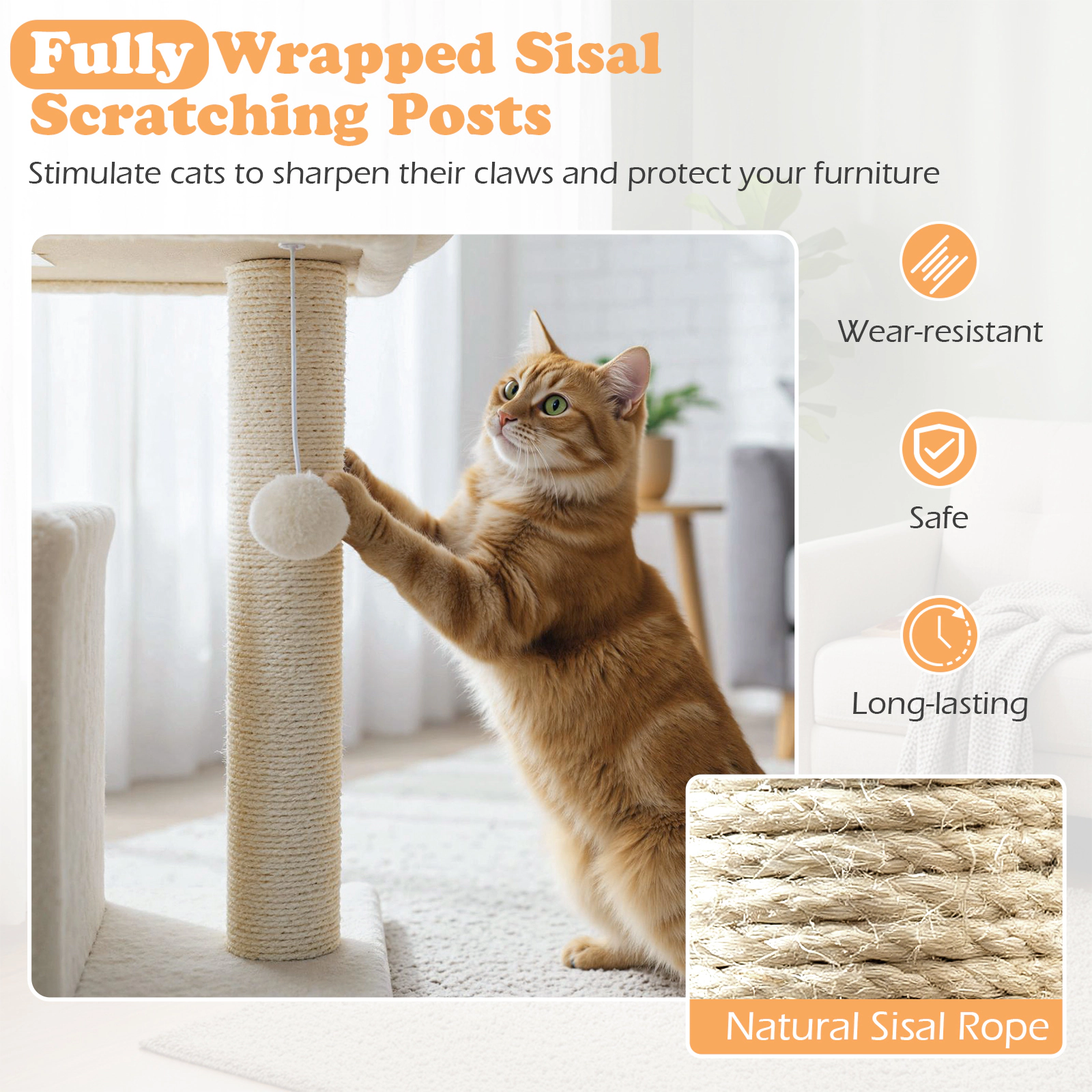 SUGIFT 19.5-in Beige Kitten Cat Tree with Large Padded Plush Perch Condo and Sisal Scratching Posts