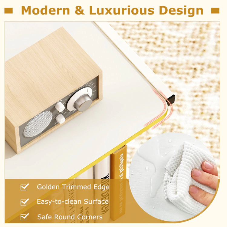 Hivvago Mobile Side Table 2-Tier Rolling End Table With Open Shelves & Golden Trimmed Edges