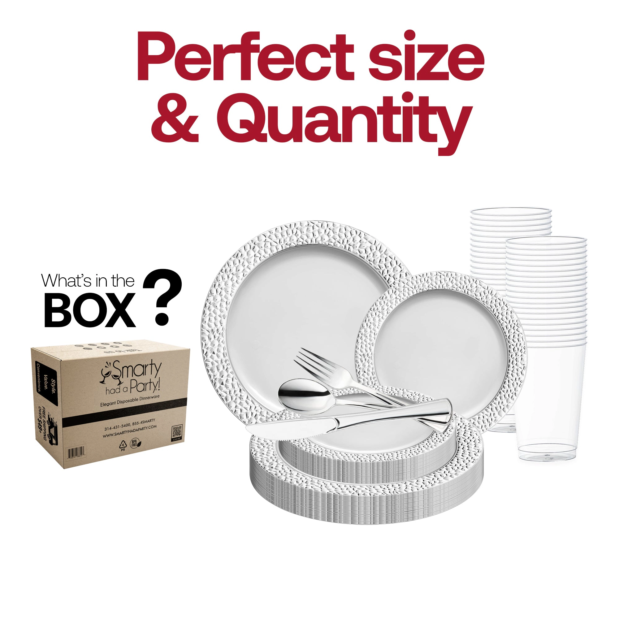 Smarty Had A Party White with Silver Hammered Rim Round Plastic Wedding Value Set