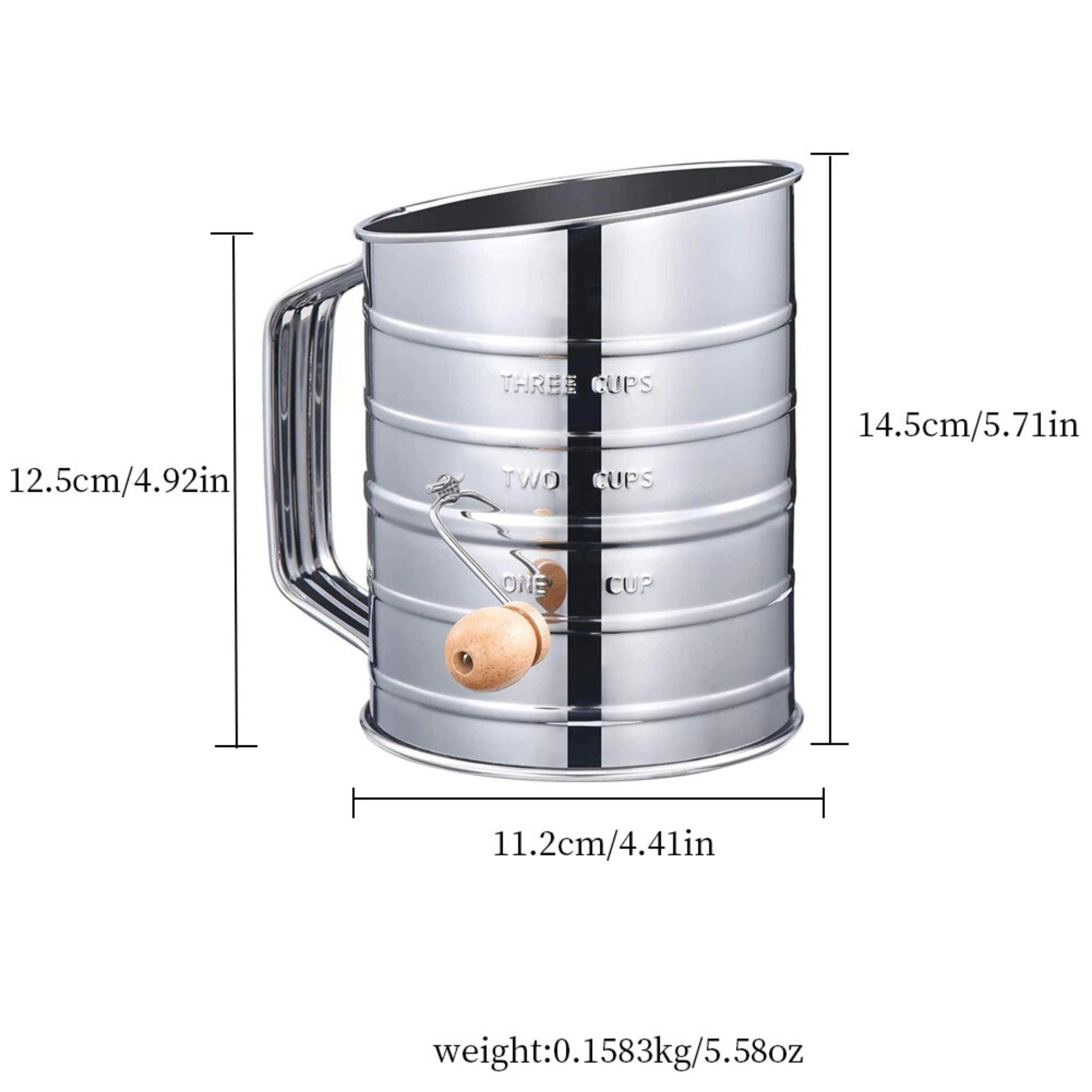 Home Collection Stainless Steel 3 Cup Flour Sifter with Hand Crank