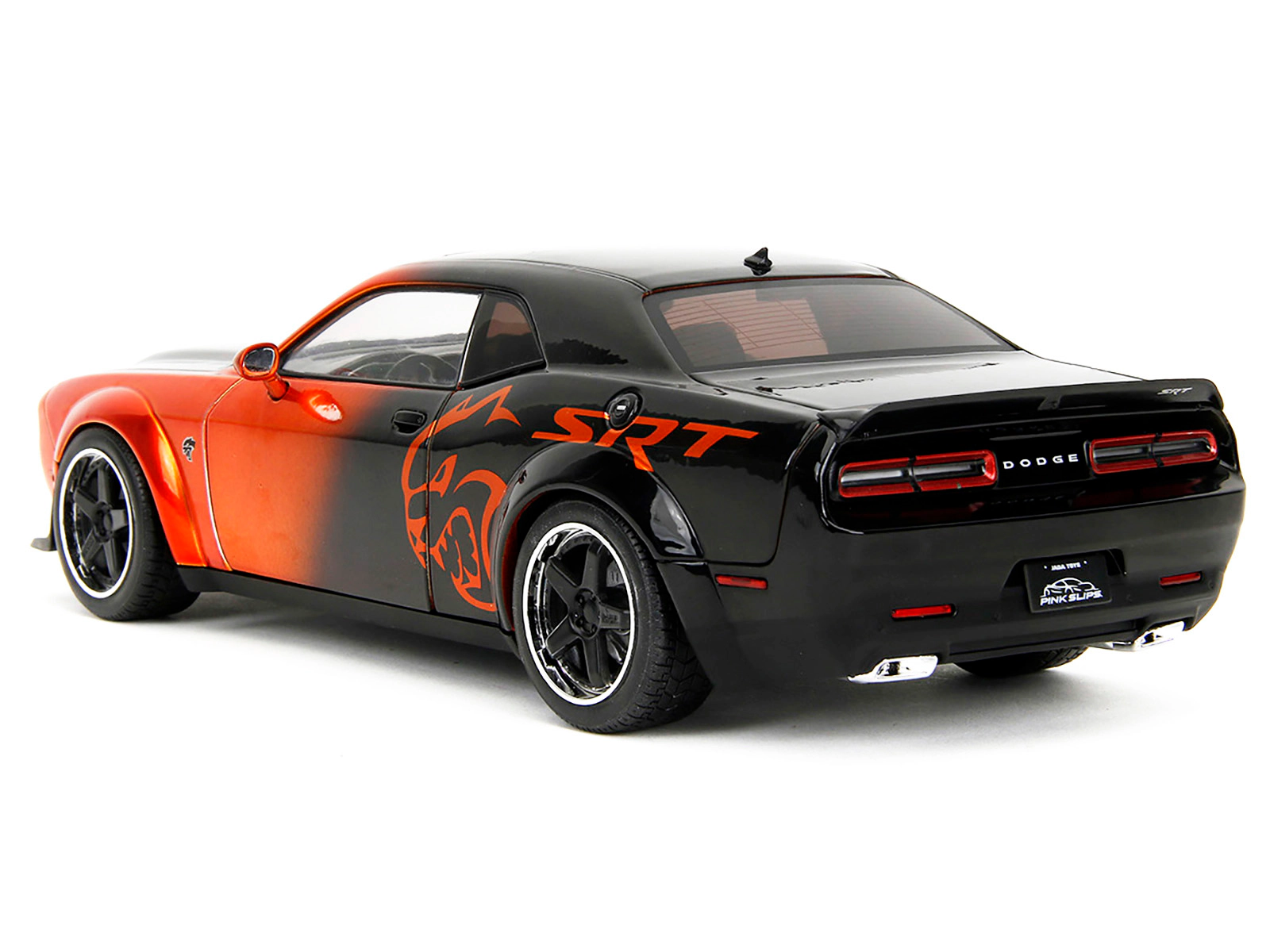 Jada Dodge Challenger Srt Hellcat Orange Metallic And Black "Pink Slips" Series 1/18 Diecast Model Car By Jada