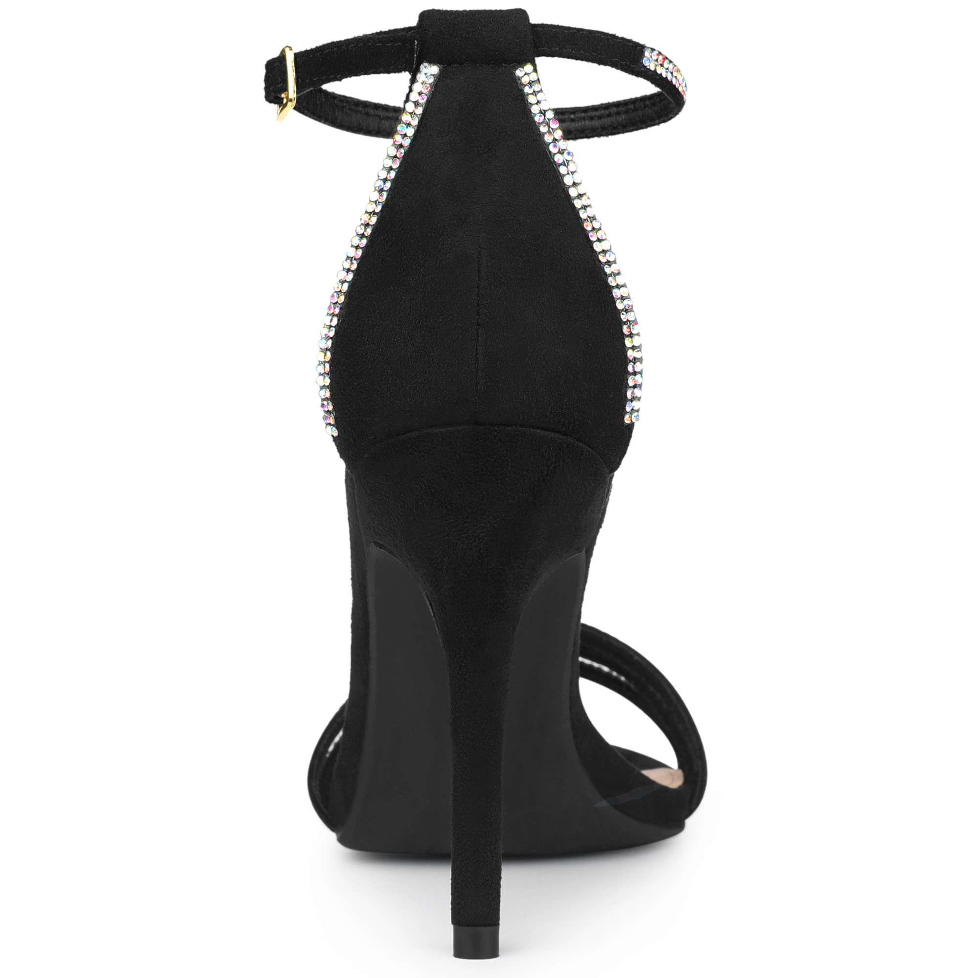 BLISSFUL STEP Women's Rhinestone Ankle Strap Open Toe Stiletto Heeled Sandals