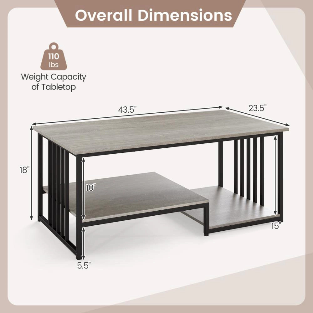 Hivvago 43.5" Coffee Table 2-Tier With Open Storage Shelf