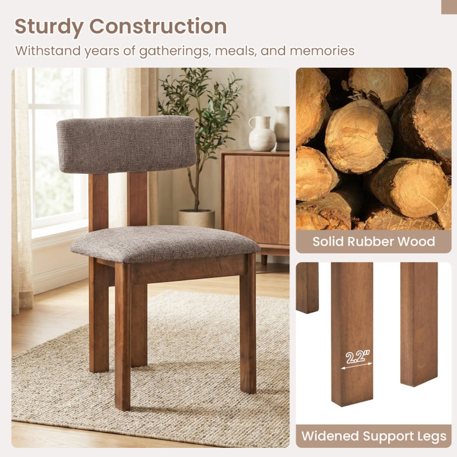 SUGIFT Set of 4 Walnut Upholstered Dining Chairs with Contoured Curved Backrest 20-in W 31.5-in H 375-lb Per Chair