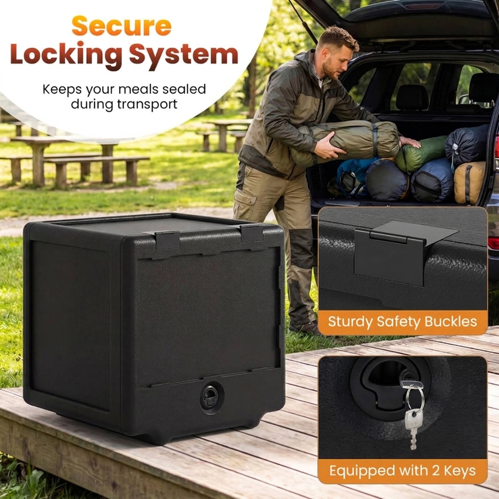 SUGIFT 2-Tier Insulated Food Pan Carrier Food Warmer Box with Removable Tray and Locking Buckles