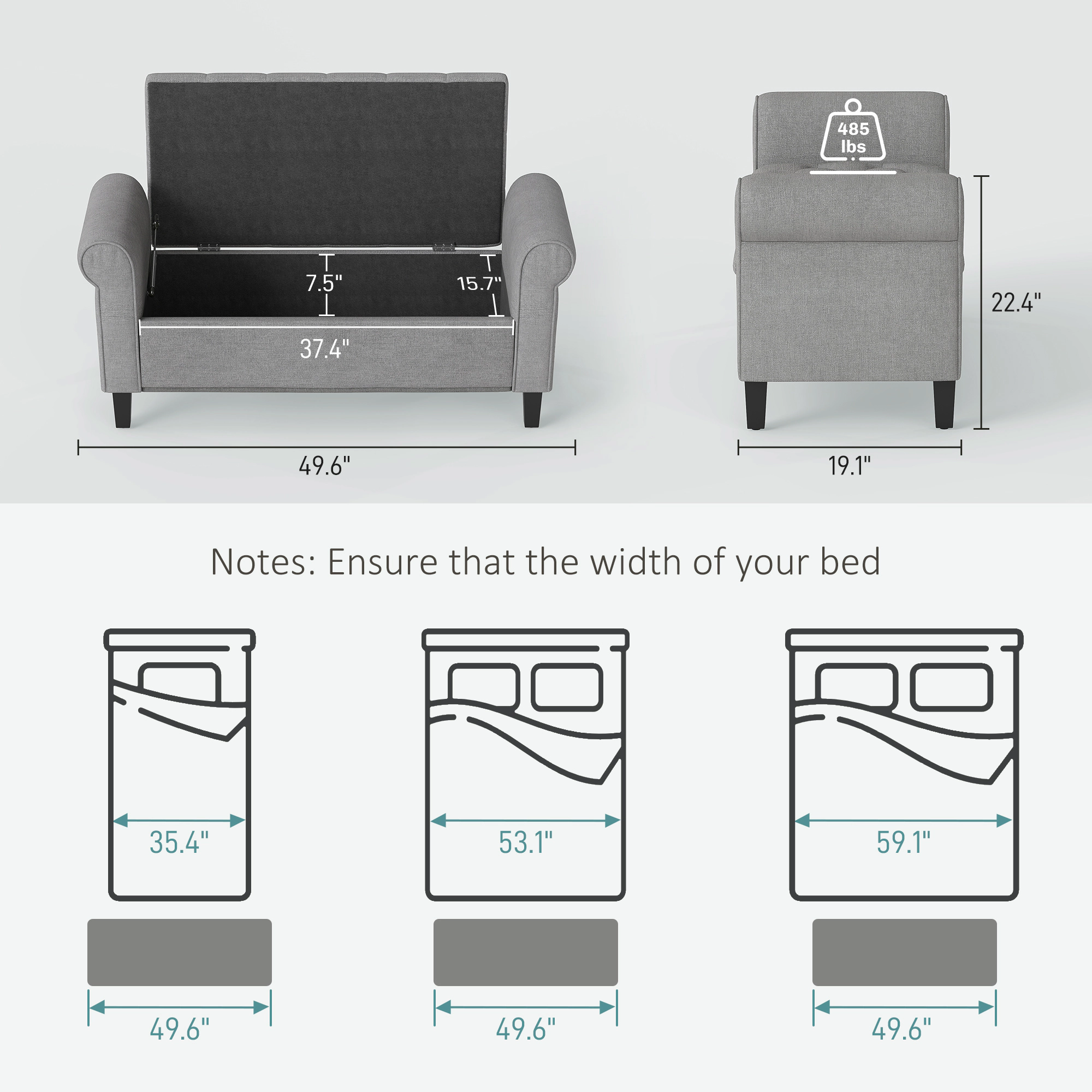 Hivvago End Of Bed Storage Ottoman With Rolled Arms