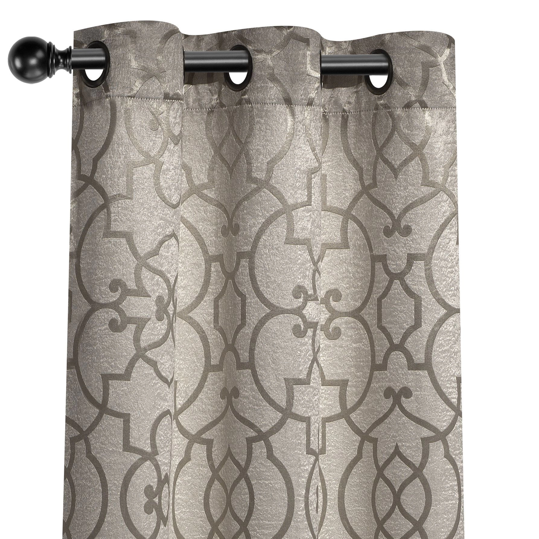 Kate Aurora 2 Piece Geo Sheen Palladian Grommet Top 88% Blackout Curtain Panels - 84 in. Long