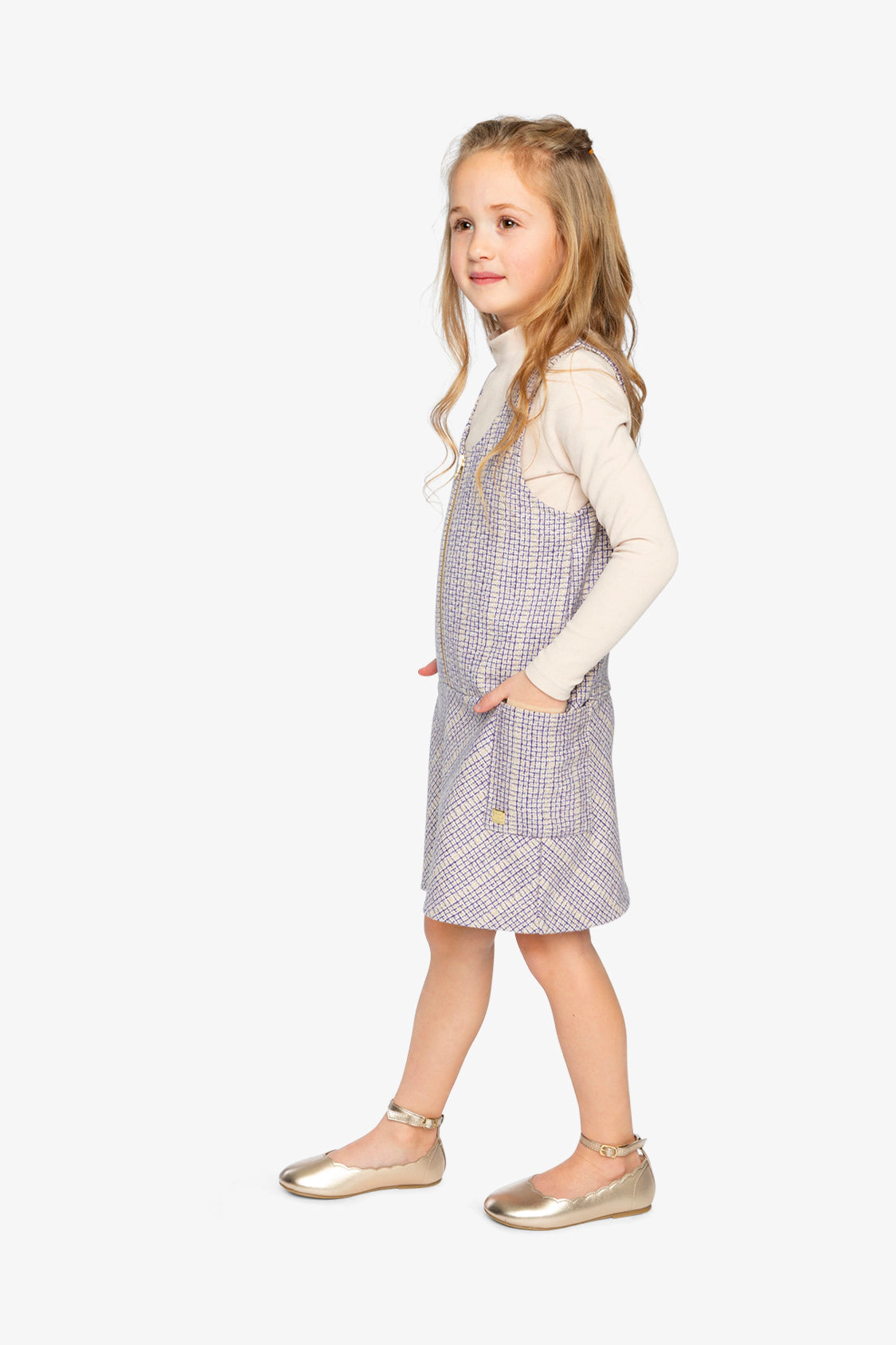 Deux par Girls Checkered Front-Zip Jumper with Pockets