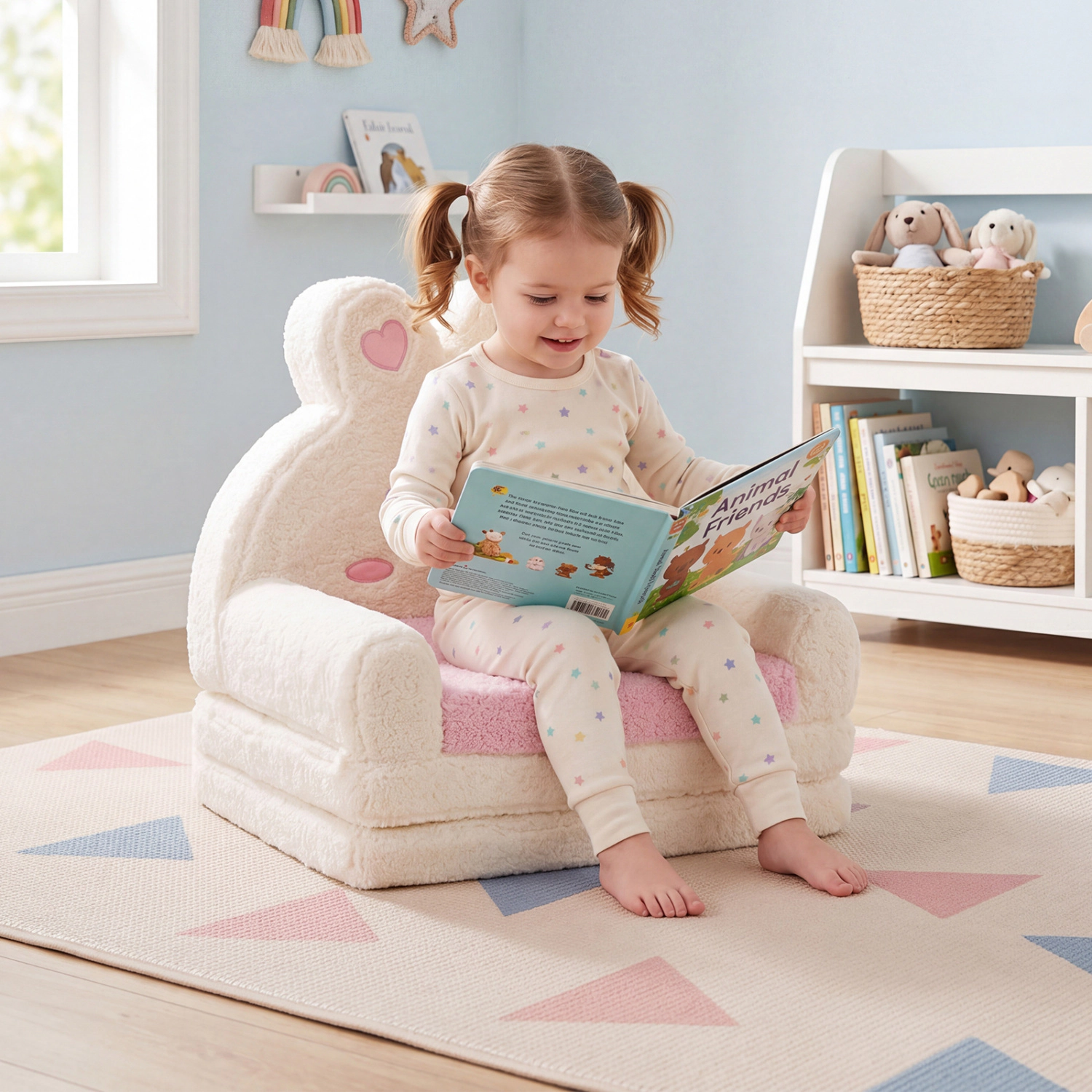 Hivvago 2-In-1 Convertible Kids Sofa To Lounger With Bunny Pattern