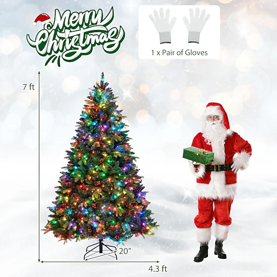 Costway 5/6/7/8 FT Artificial Christmas Tree with 250/370/500/650 RGB LED Lights 584/1054/1436/1936 Branch Tips