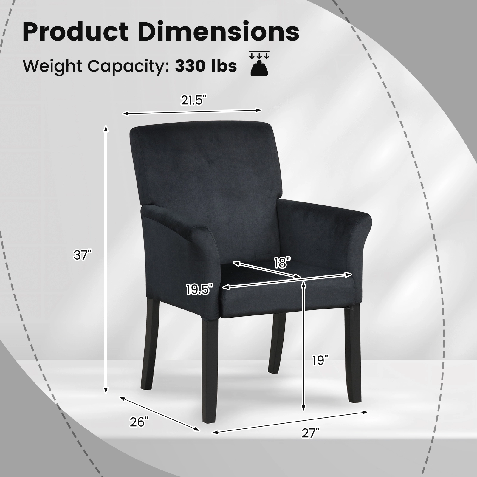 SUGIFT Fabric Upholstered Executive Guest Accent Armchair with Rubber Wood Legs 330-Lb Capacity 27-in Frame Gray/Black
