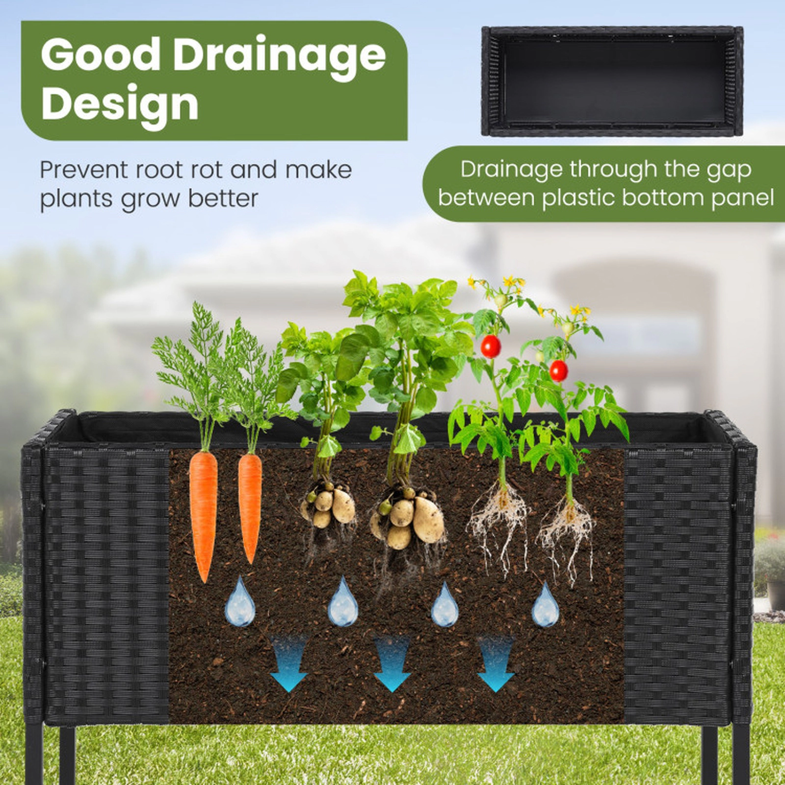 SUGIFT Elevated Garden Planter with Bottom Shelf 132-lb Planter Capacity 66-lb Shelf Capacity 28-in Tall Black/Brown