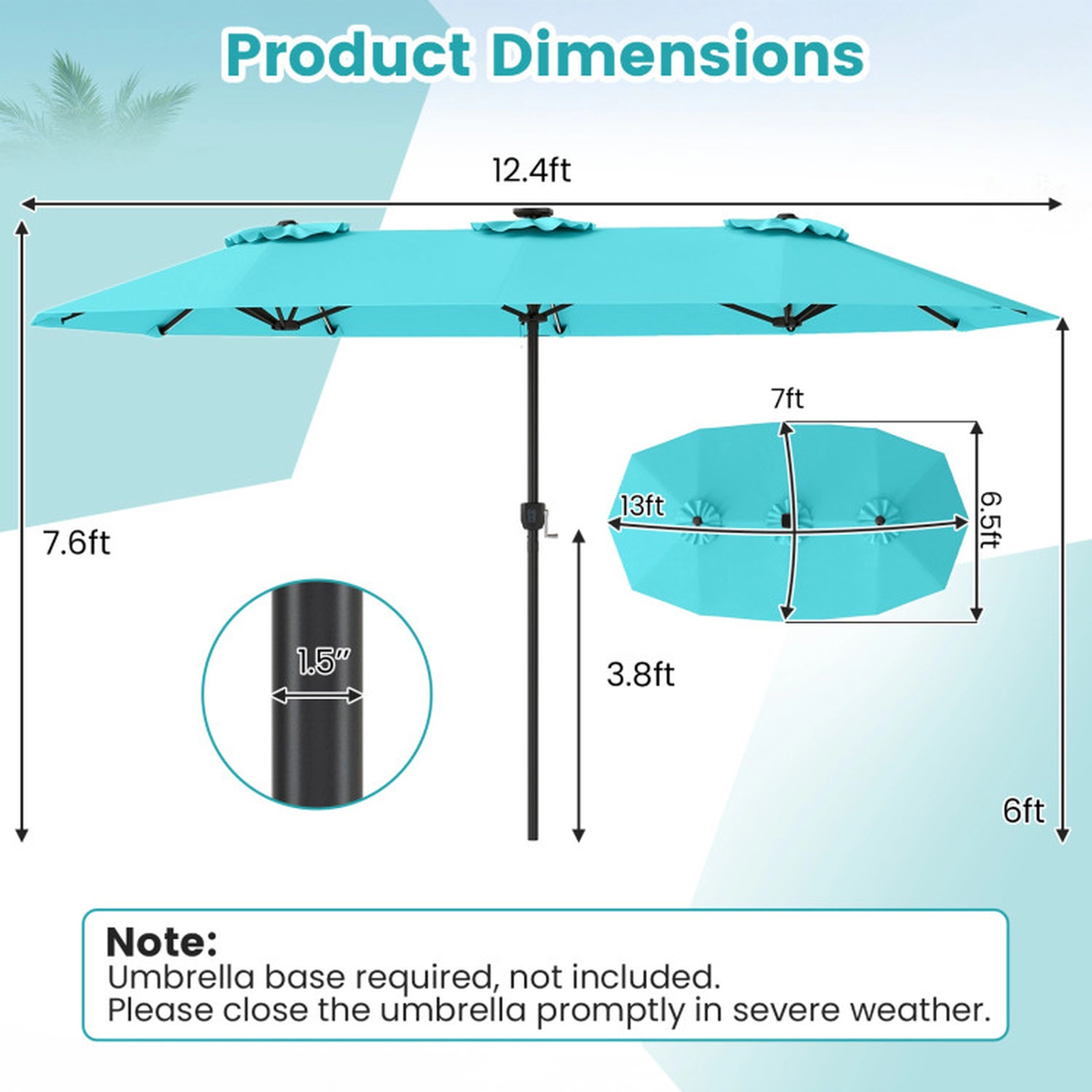 SUGIFT Color-Changing Solar LED Double-Sided Patio Umbrella 13 x 7-in Canopy Turquoise