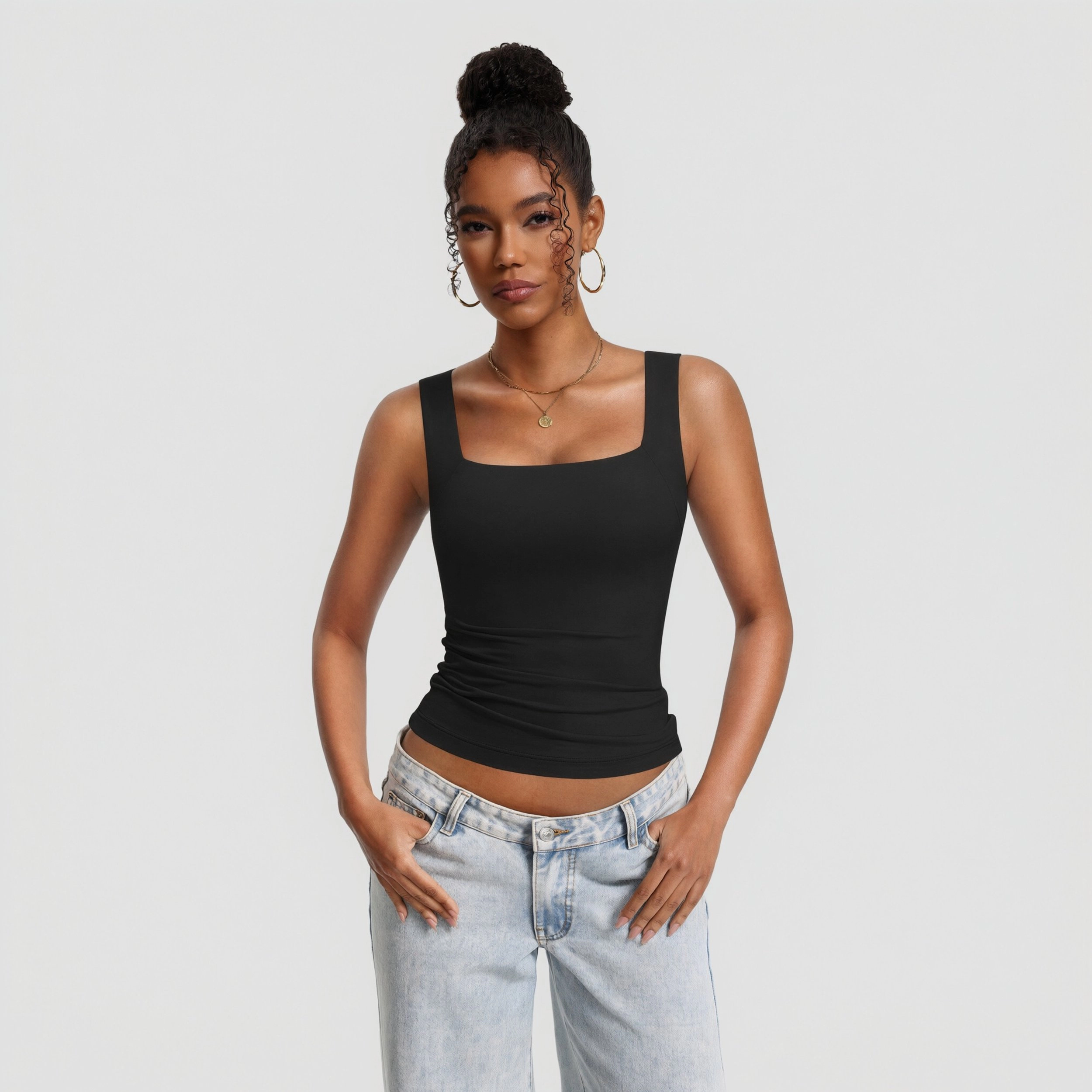 Avidlove Women's Square Neck Wide Strap Built-In Removable Pad Double Lined Tank Top