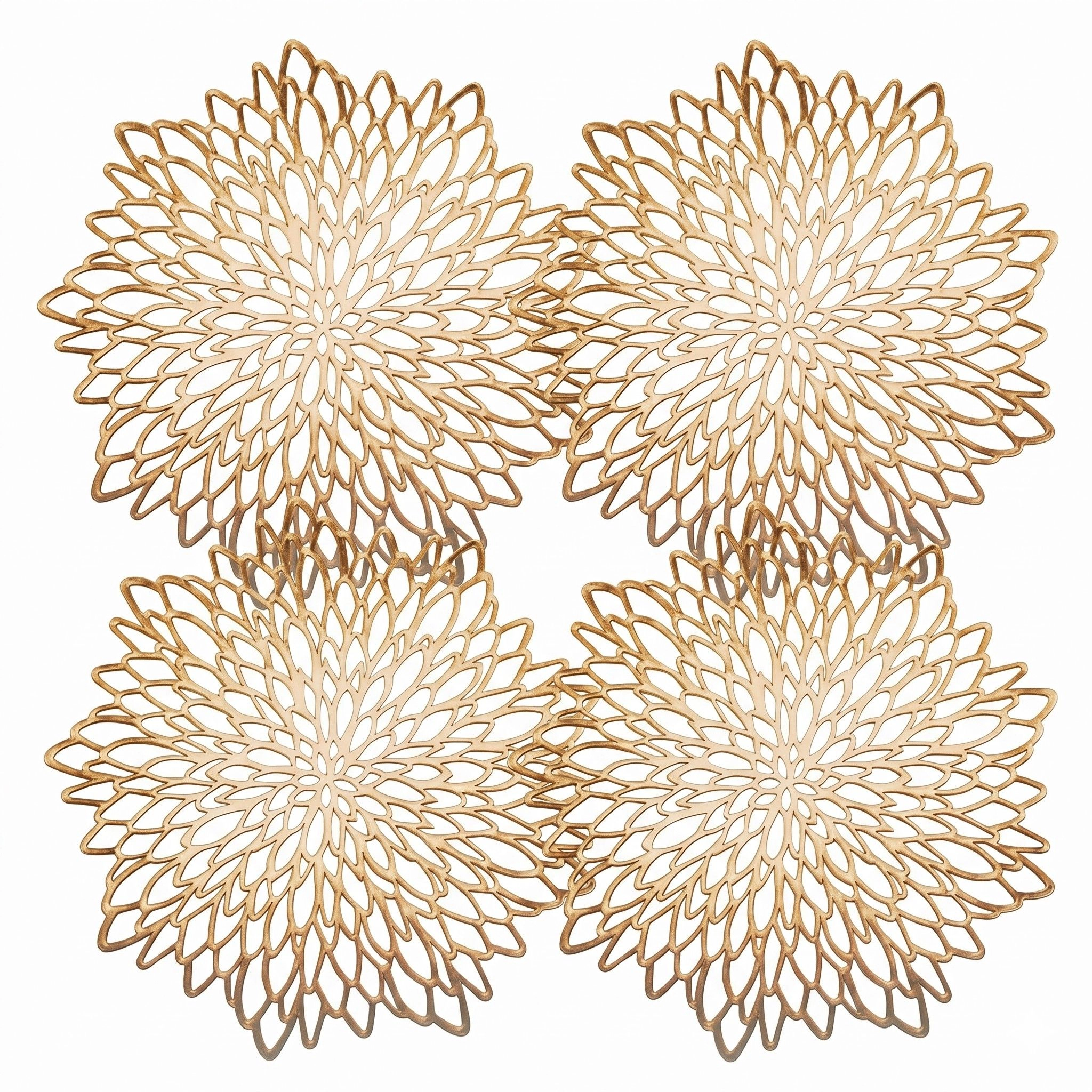 Alilang Unisex 4 Piece Set Round Floral Cutout PVC Placemats Heat Resistant Decorative Table Mats