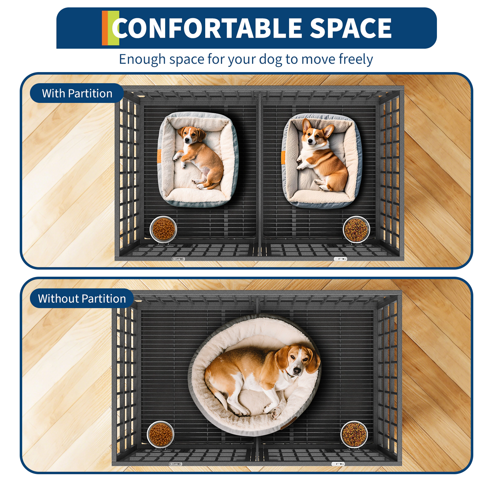 Heavy Duty Extra Large Metal Dog Crate with Roof Top, 2 Doors, Removable Tray & Wheels for High Anxiety Giant Breeds