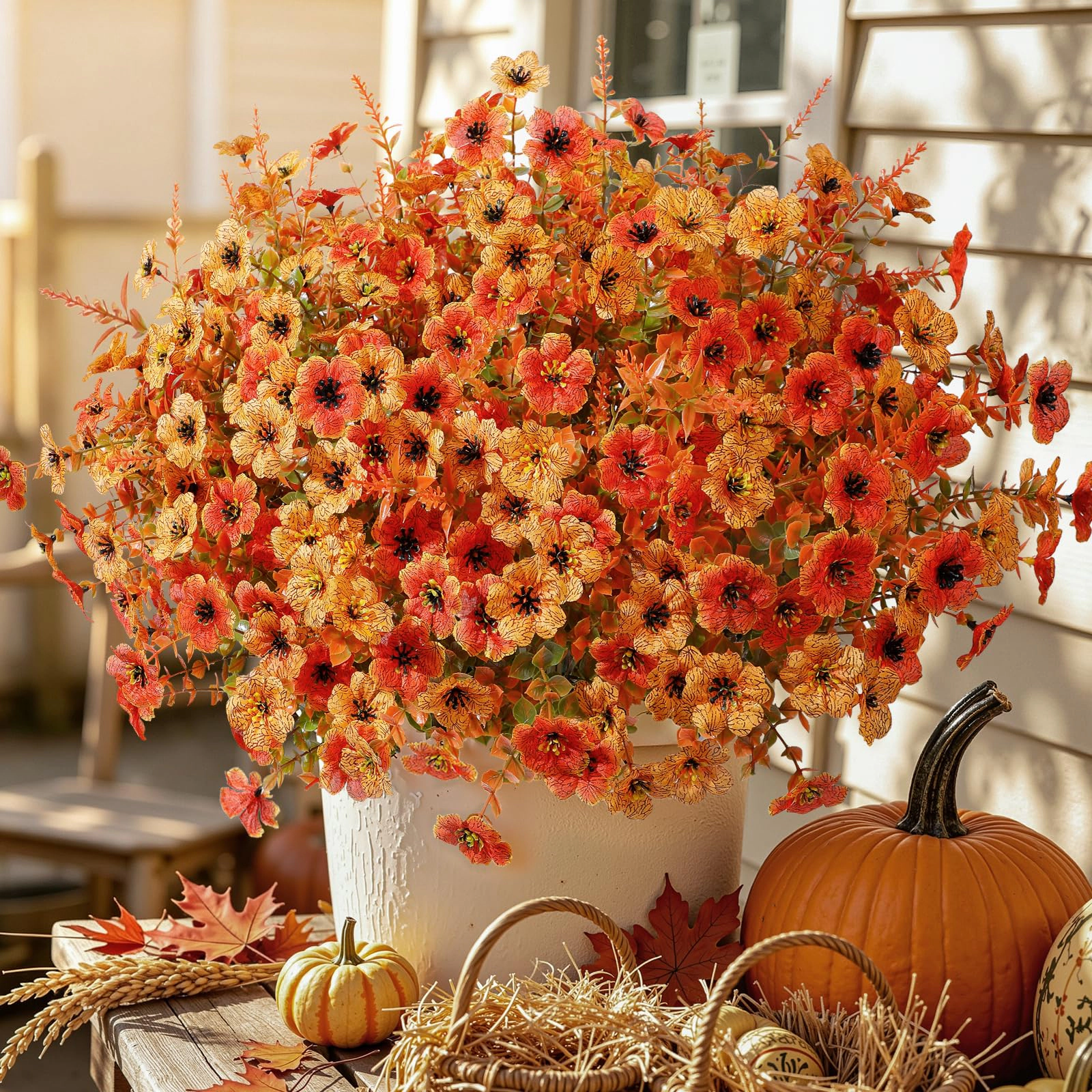 PUPWE 24Artificial Fall Flowers Uv Resistant Mums For Outdoors