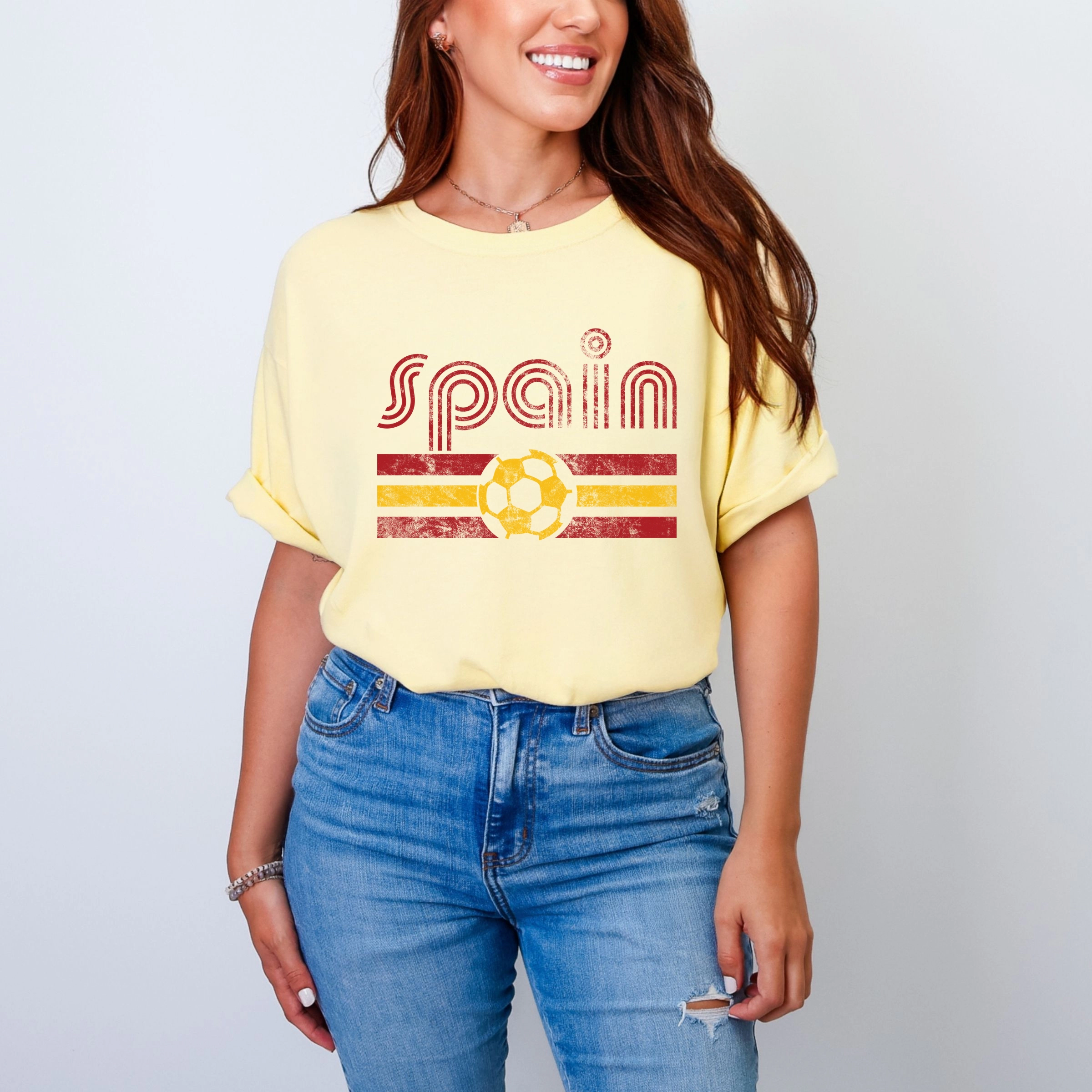 Simply Sage Market - Spain Soccer Flag Women's Garment Dyed Graphic T-Shirt
