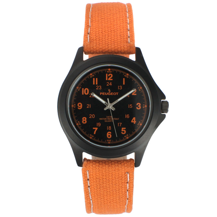 Peugeot Men's 40mm Military Dial Sport Orange Canvas Strap Watch