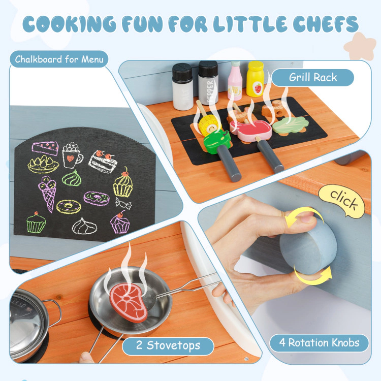 Hivvago Kids Play Kitchen Set with Stoves for Boys Girls Aged 3-8-Blue