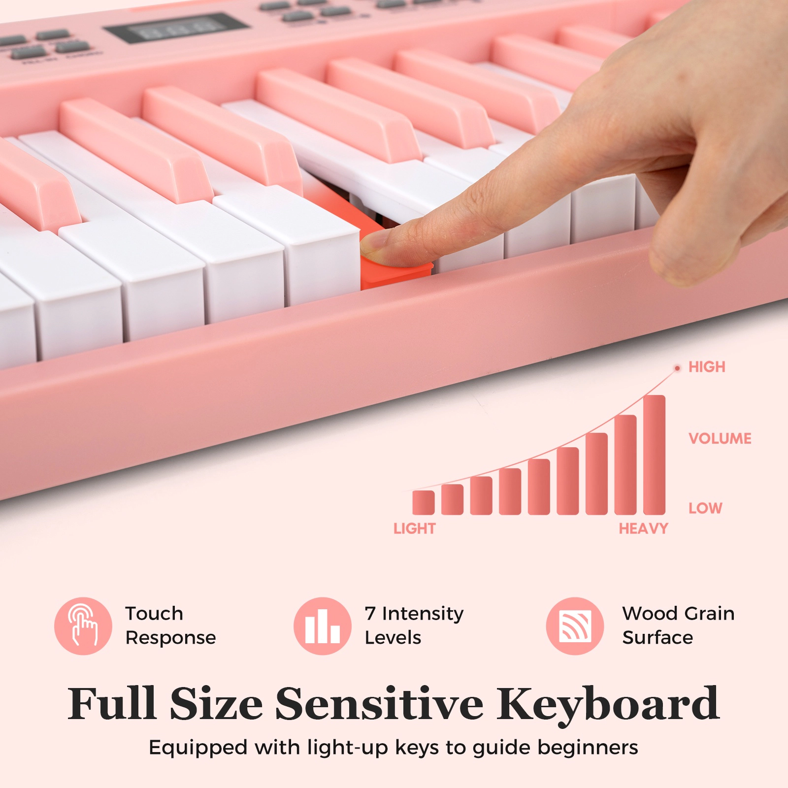SUGIFT Pink 61-Key Foldable Piano Keyboard with Dual Speakers and Sustain Pedal Jack 37-in W 8.5-in D 2.5-in H